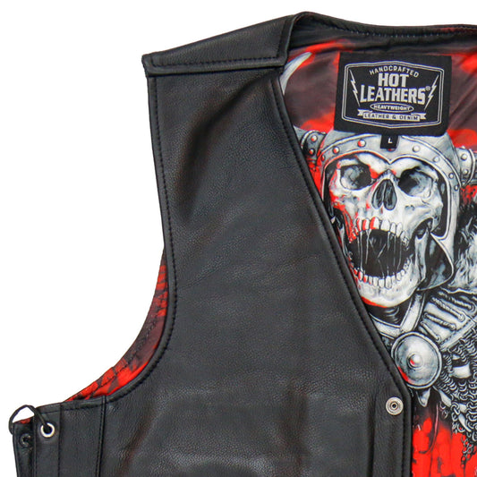 VSM1064 Men's Black 'Viking Warrior' Motorcycle style Conceal and Carry Side Lace Leather Biker Vest