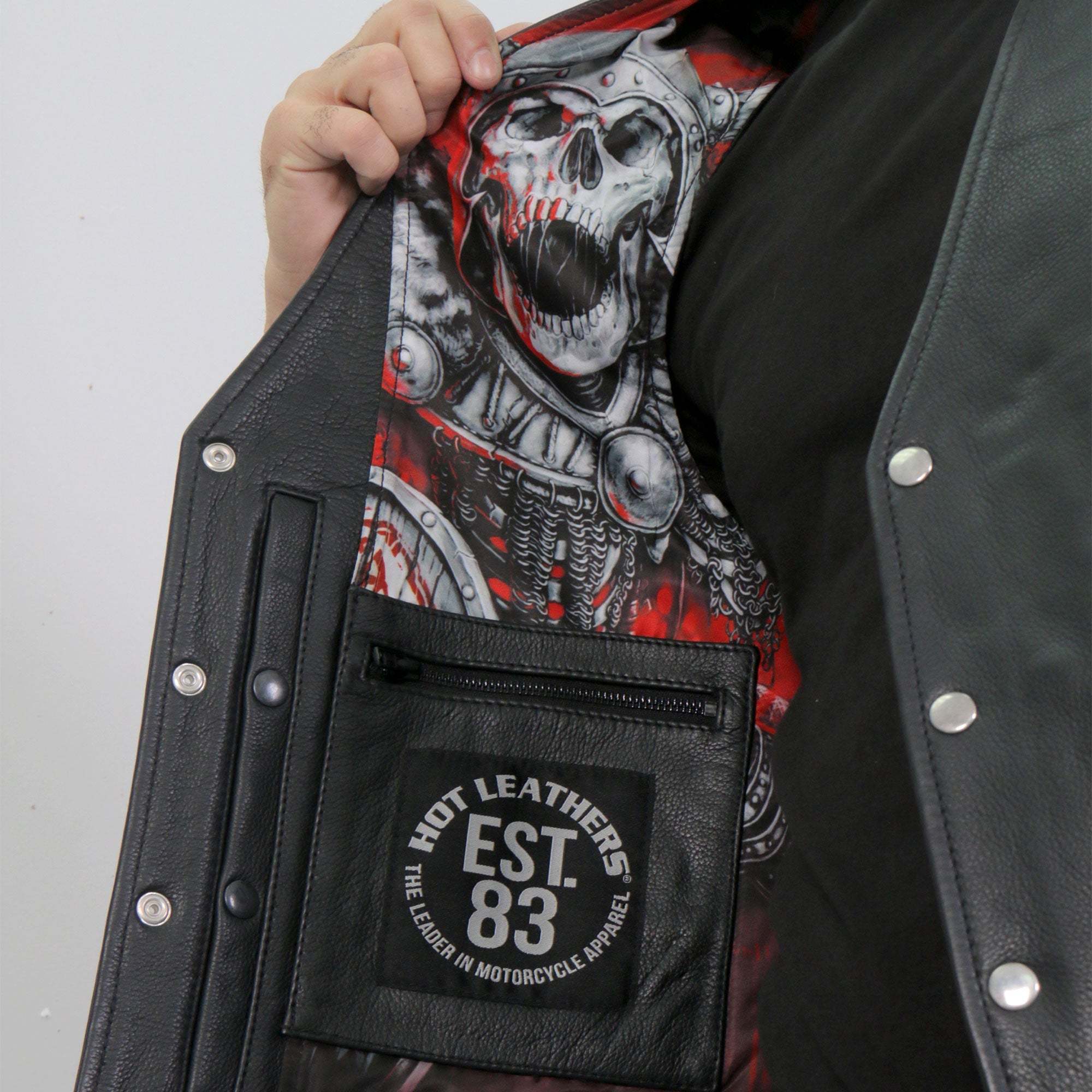 VSM1064 Men's Black 'Viking Warrior' Motorcycle style Conceal and Carry Side Lace Leather Biker Vest