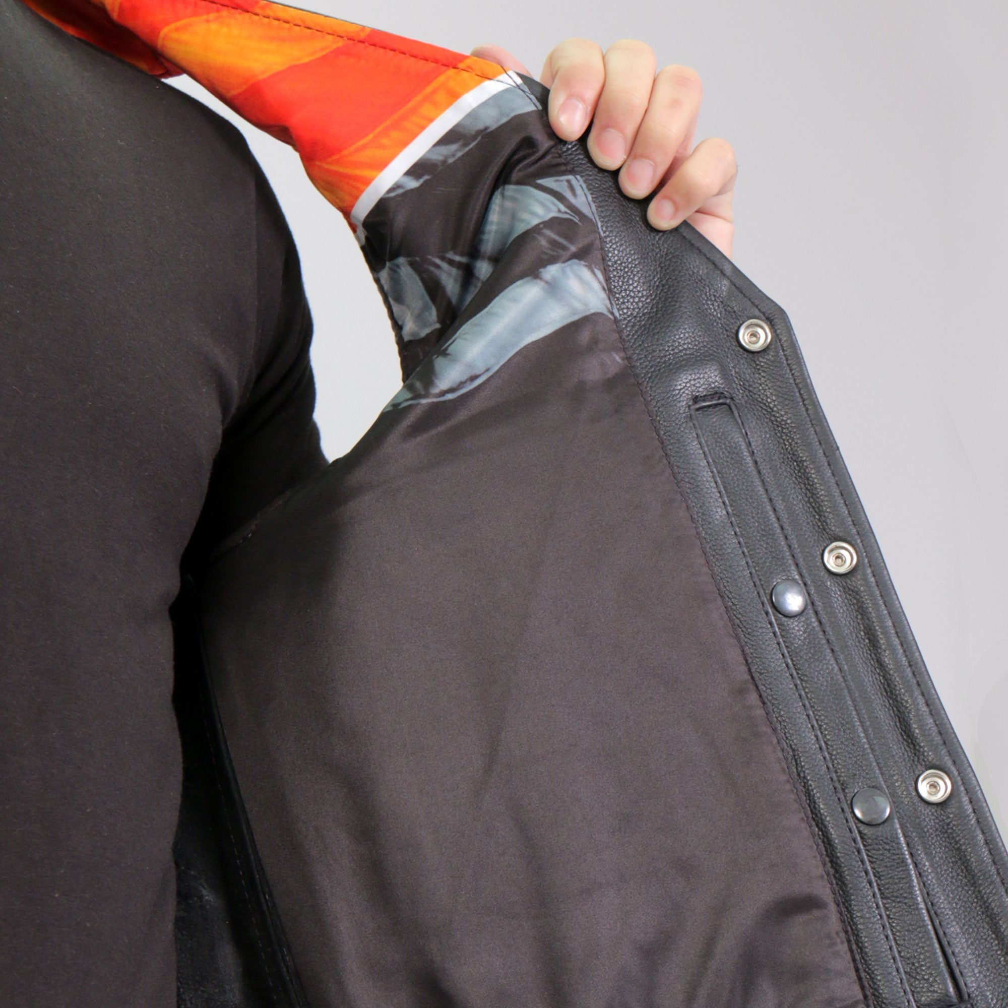 VSM1066 Men's Black 'V-Twin Eagle' Motorcycle style Conceal and Carry Side Lace Leather Biker Vest