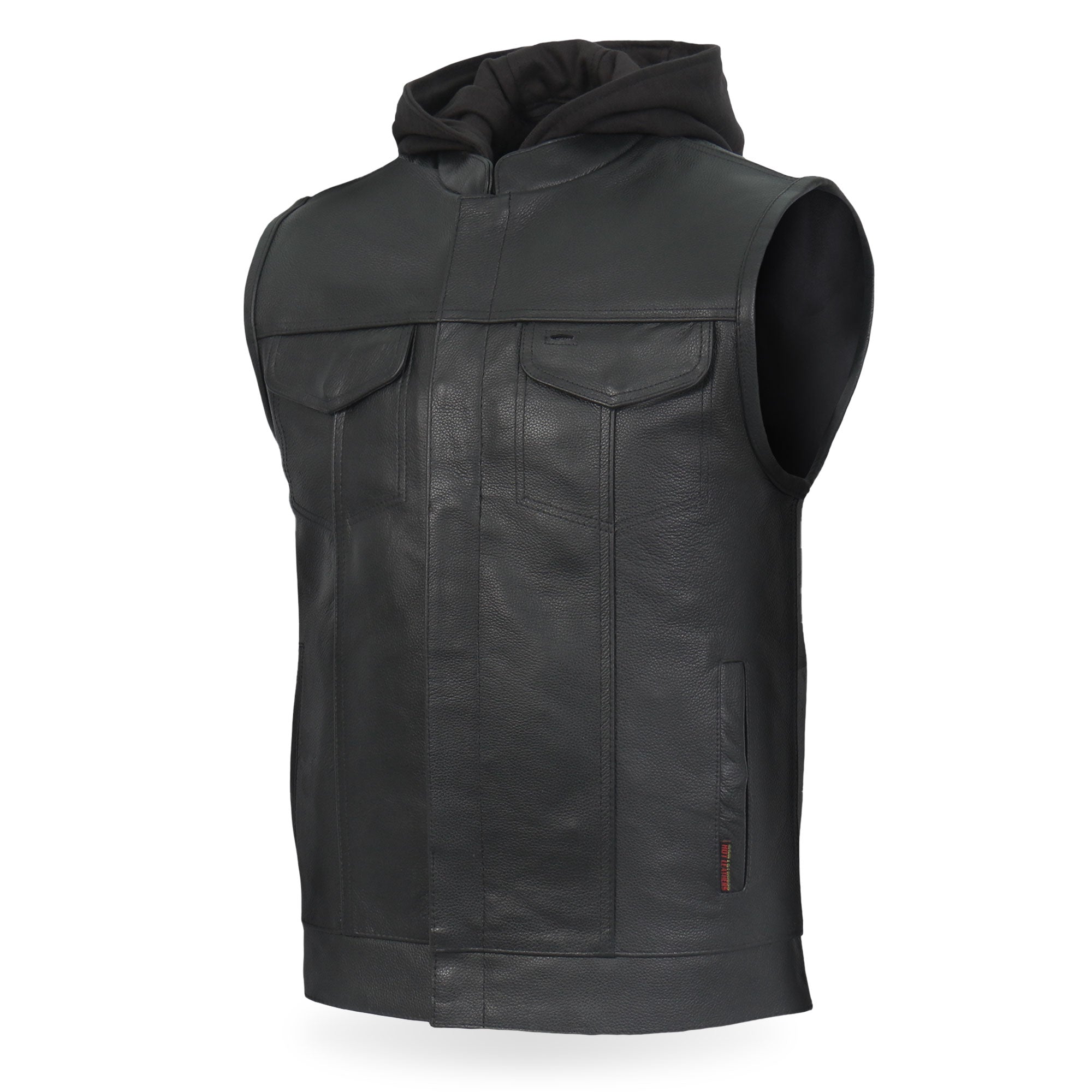 Leather Motorcycle Biker Club Vest with Hood