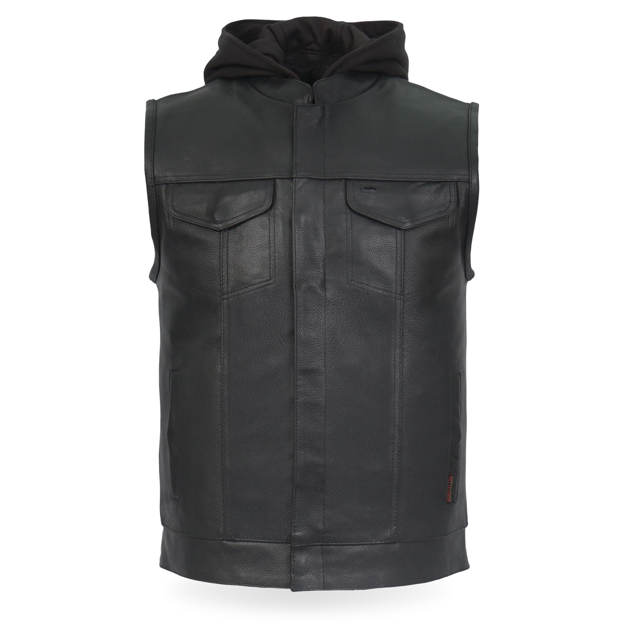 Leather Motorcycle Biker Club Vest with Hood