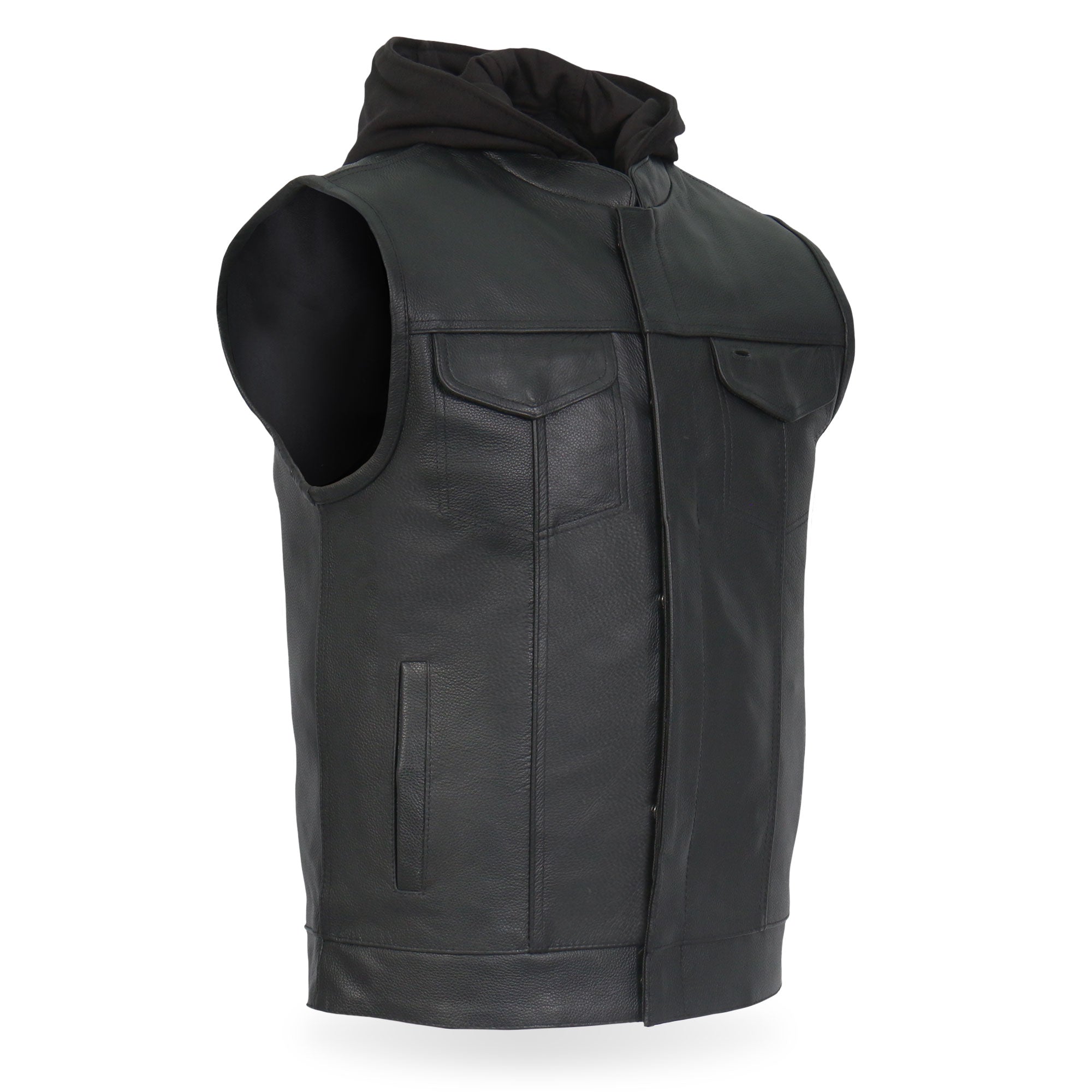 Leather Motorcycle Biker Club Vest with Hood