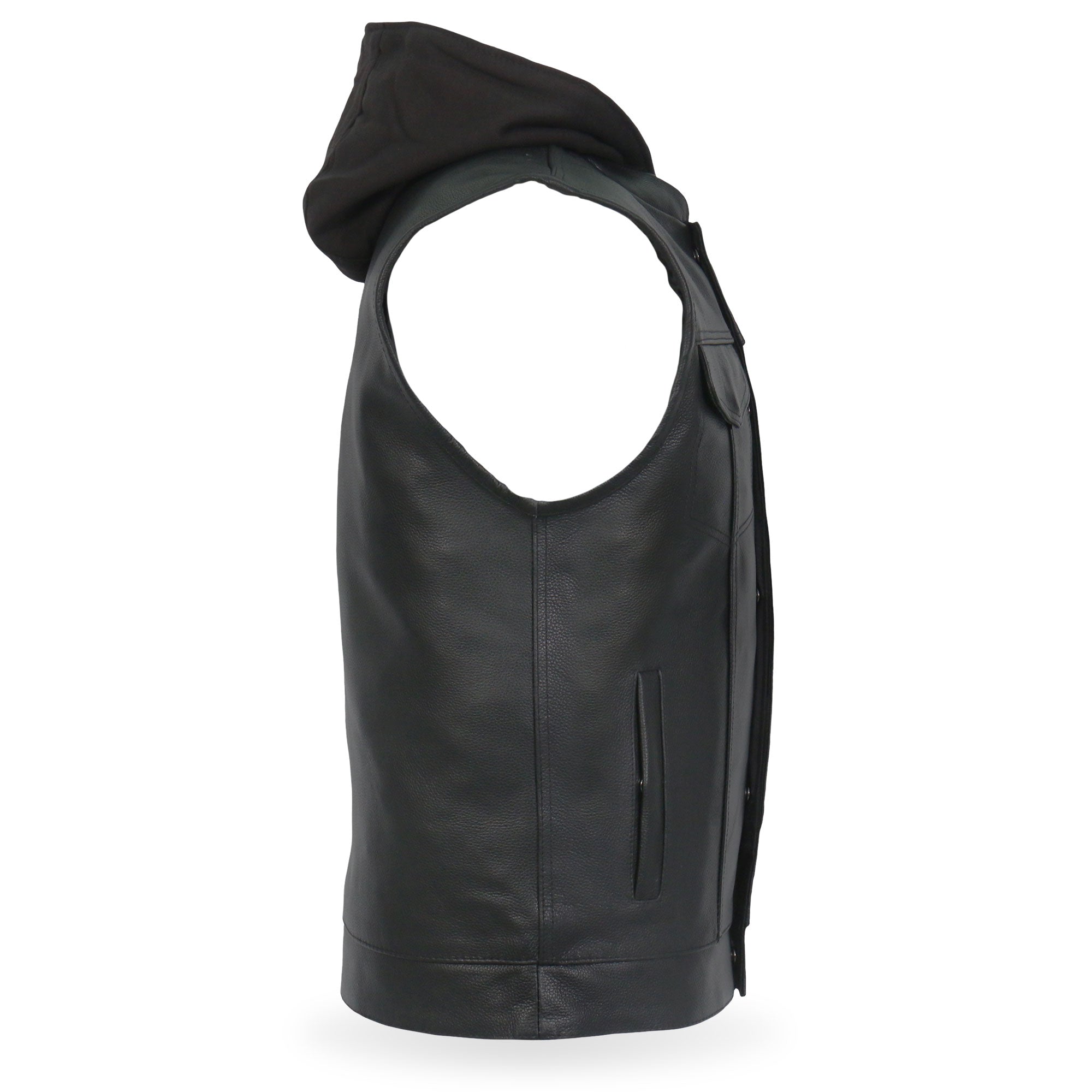 Leather Motorcycle Biker Club Vest with Hood