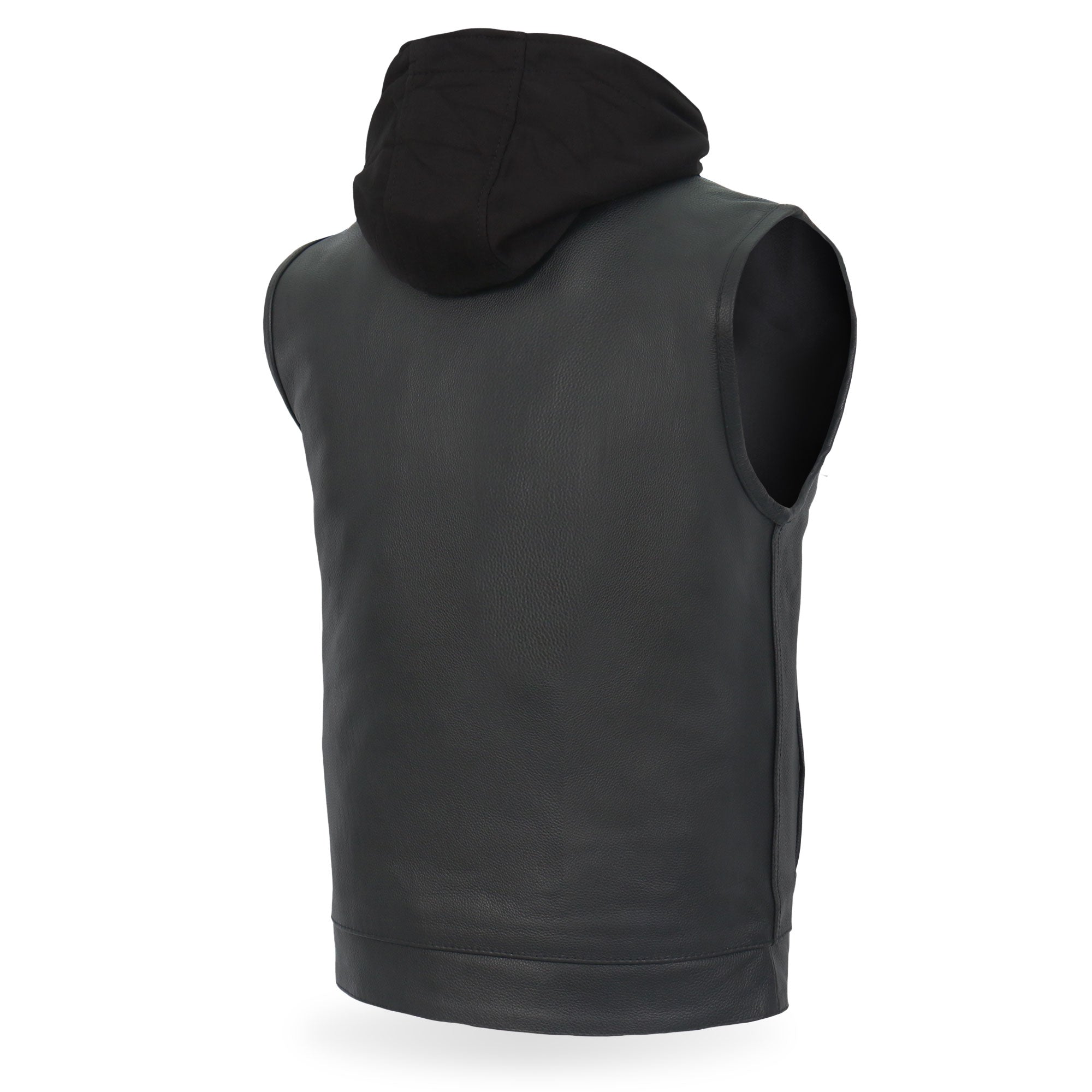 Leather Motorcycle Biker Club Vest with Hood
