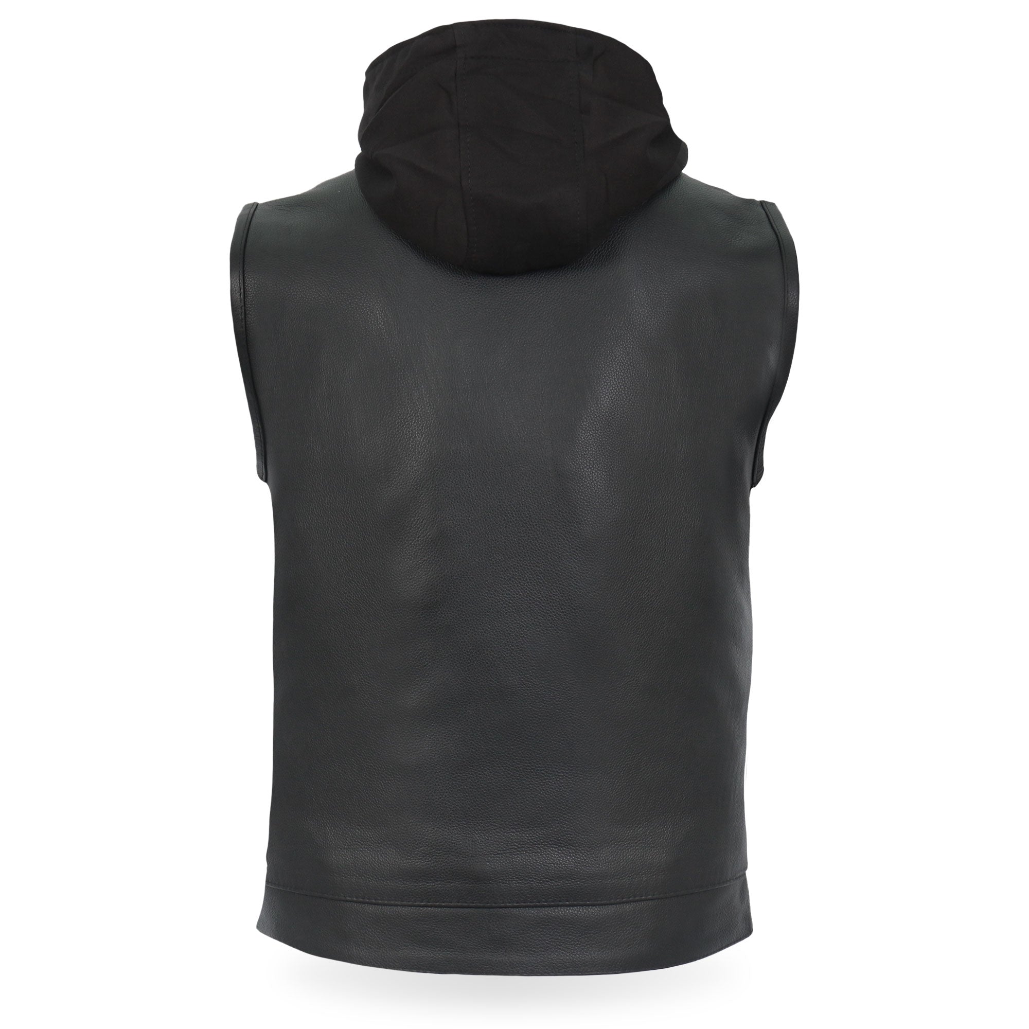 Leather Motorcycle Biker Club Vest with Hood