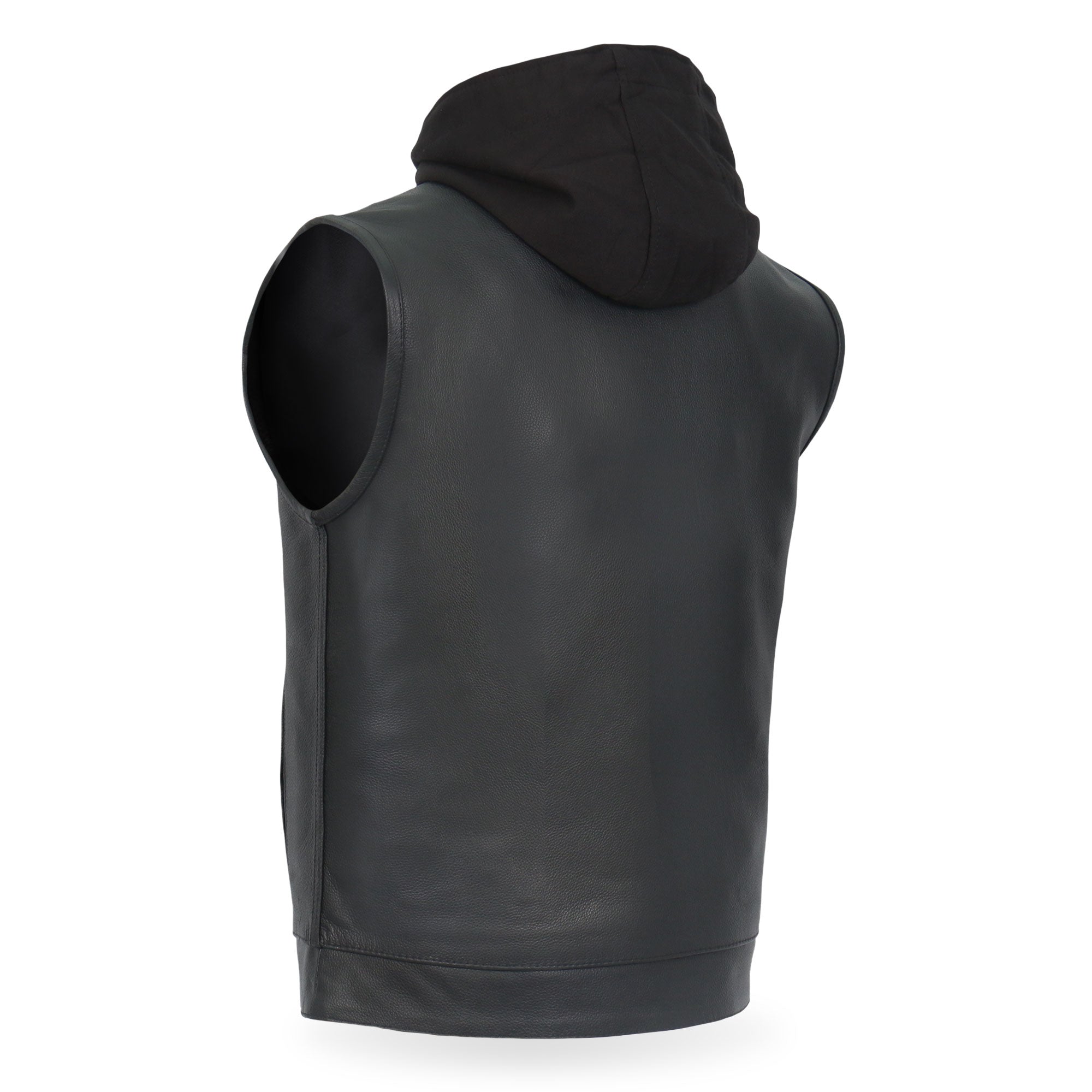 Leather Motorcycle Biker Club Vest with Hood