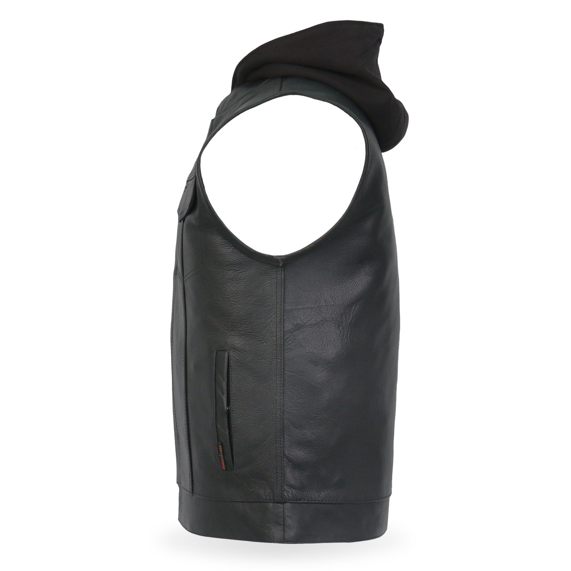 Leather Motorcycle Biker Club Vest with Hood