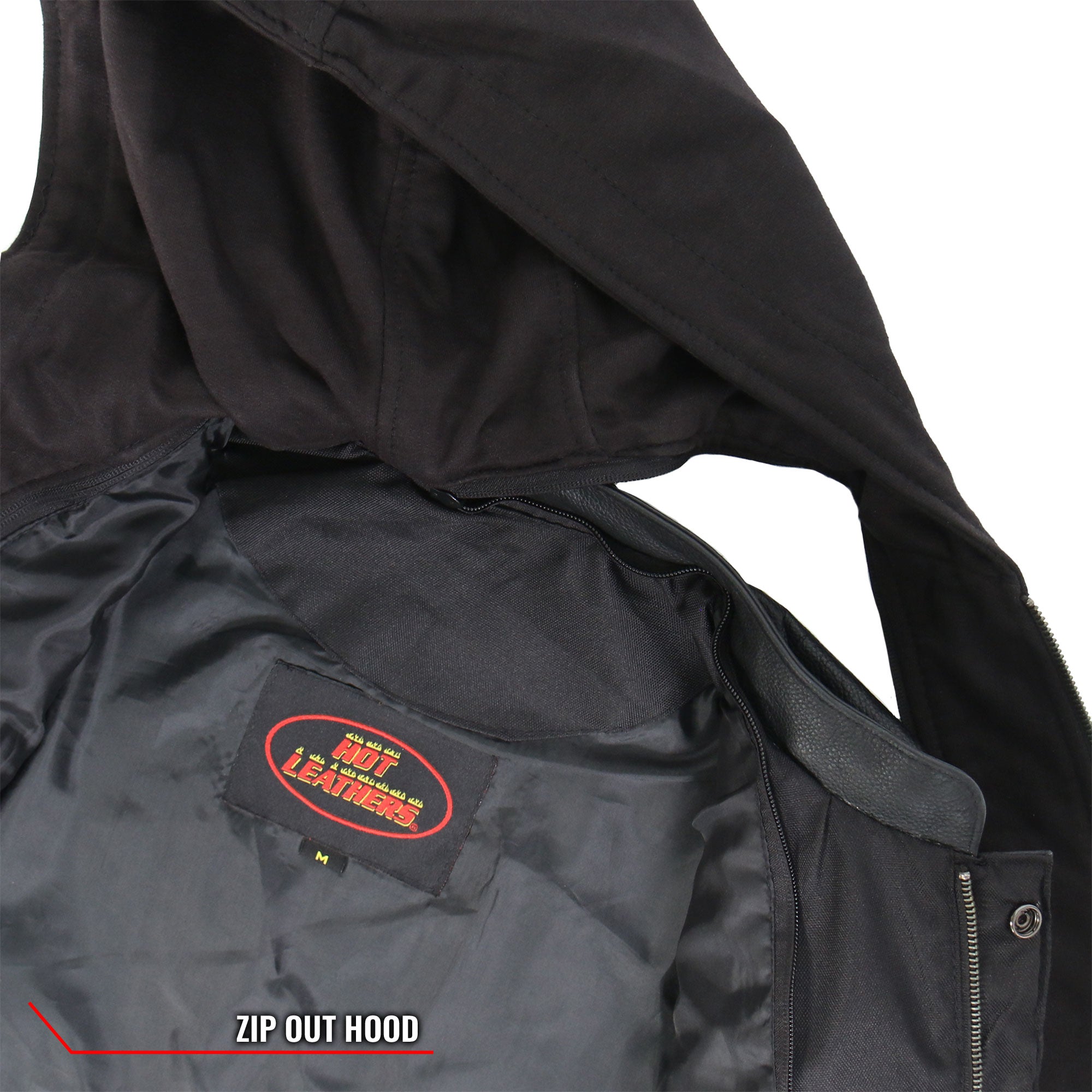 Leather Motorcycle Biker Club Vest with Hood