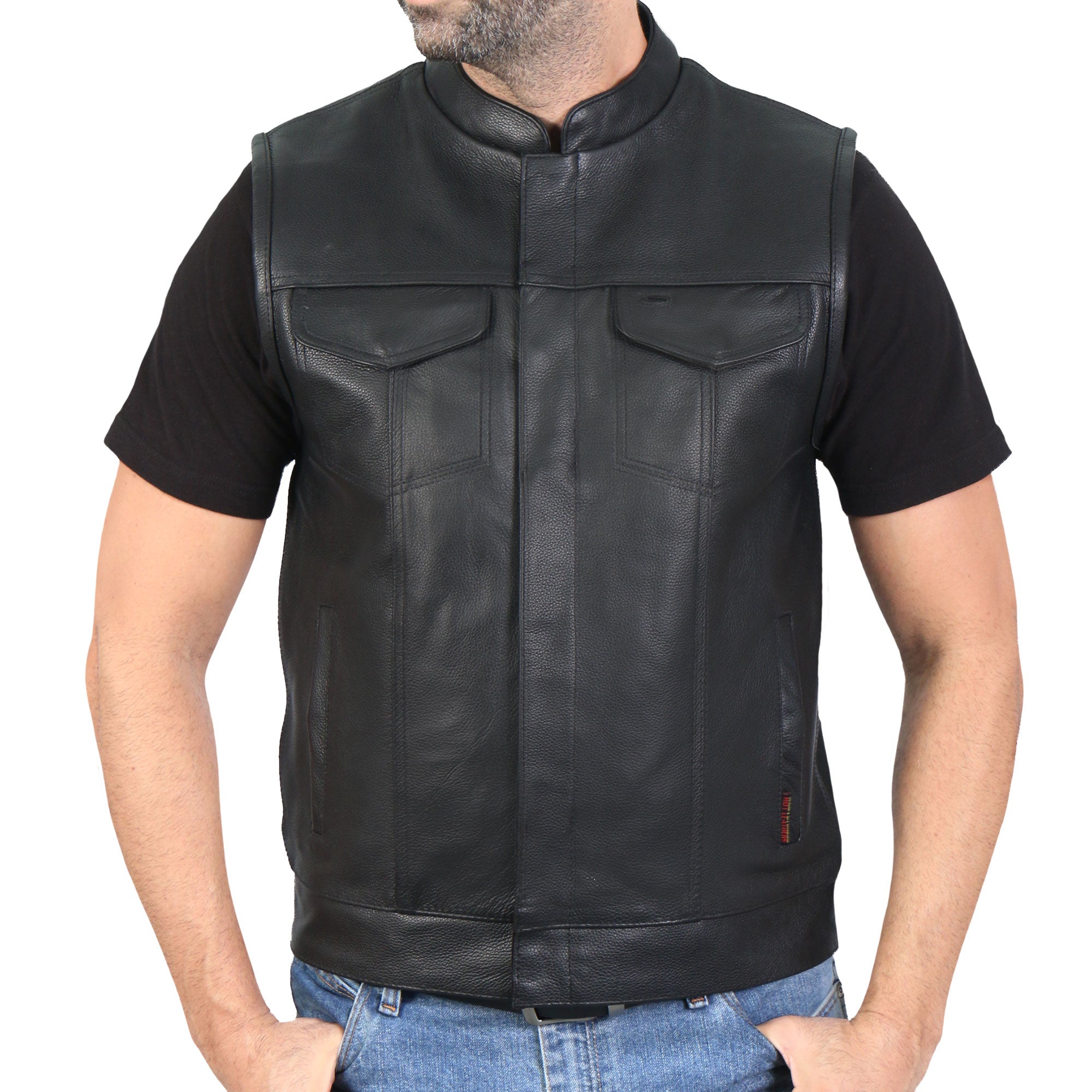 Leather Motorcycle Biker Club Vest with Hood