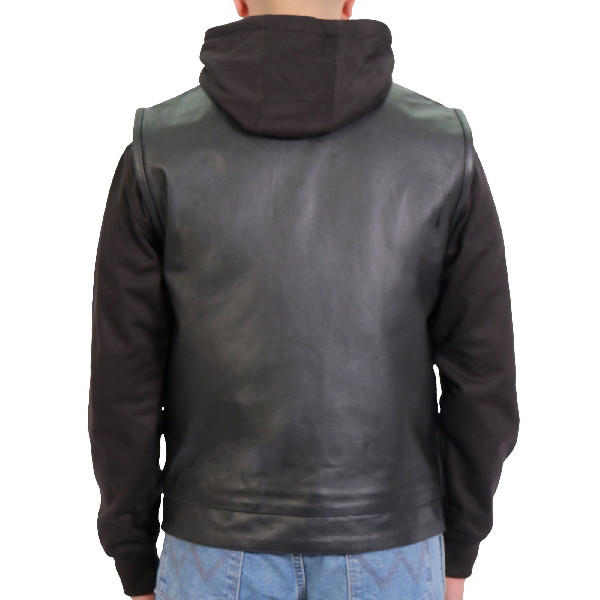 Men's Black '2-in-1' Conceal and Carry Leather Vest with Hoodie VSM1202