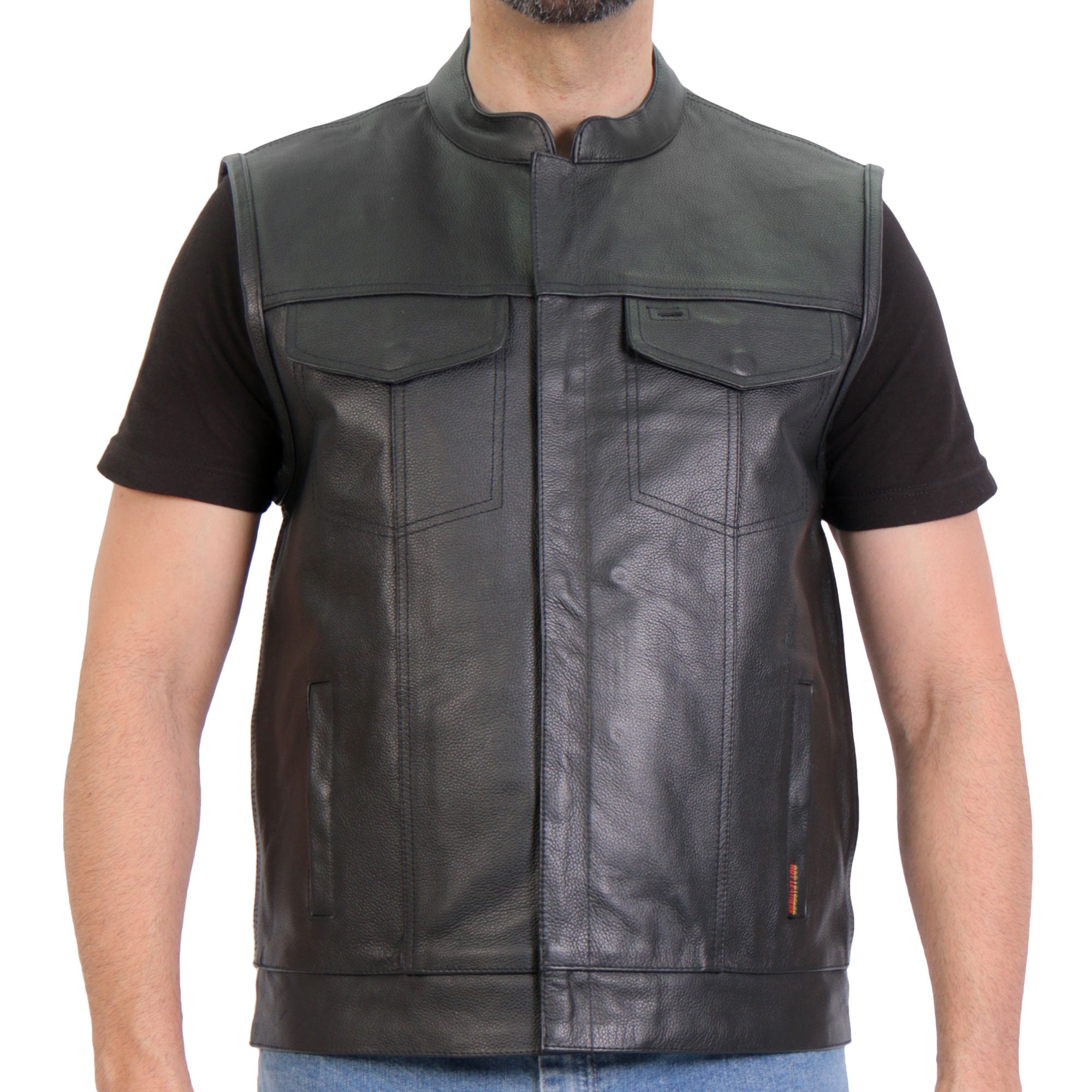 Men's Black '2-in-1' Conceal and Carry Leather Vest with Hoodie VSM1202