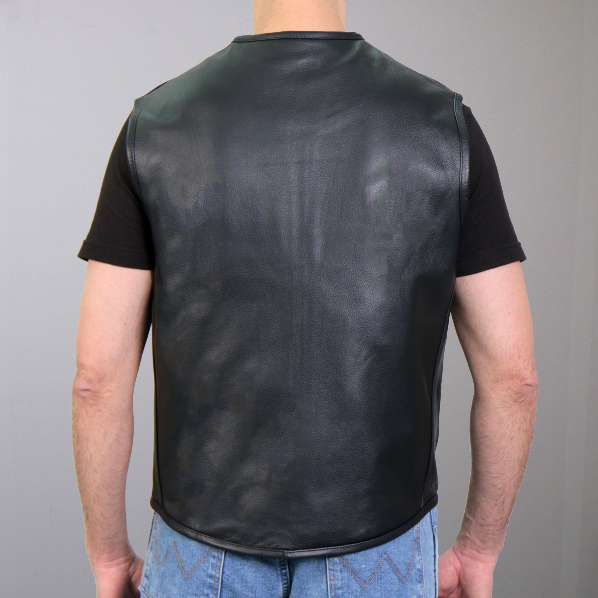 VSM2001 Men's Black Motorcycle Club style ‘Jumbo Skull’ Conceal and Carry Leather Biker Vest