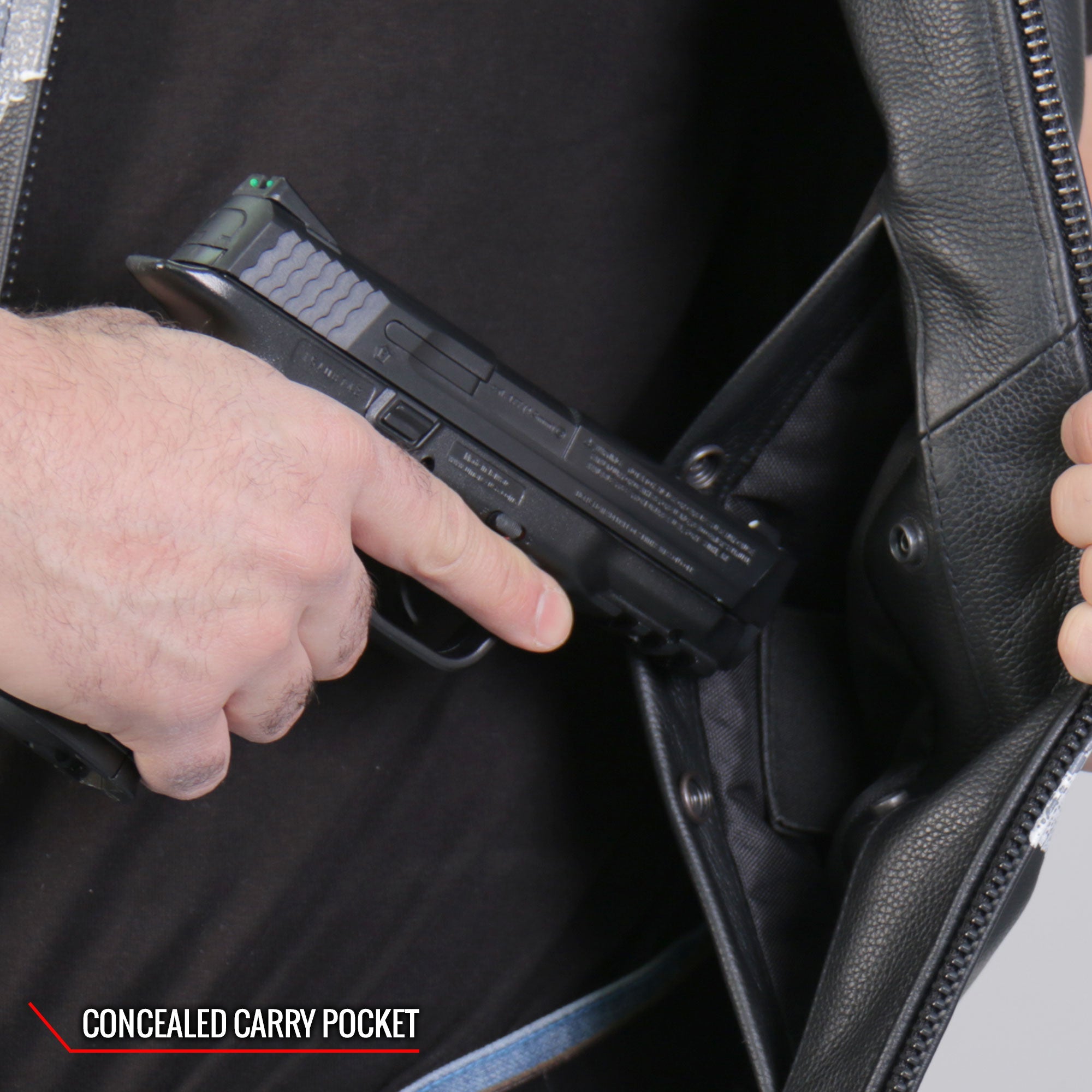 VSM2001 Men's Black Motorcycle Club style ‘Jumbo Skull’ Conceal and Carry Leather Biker Vest