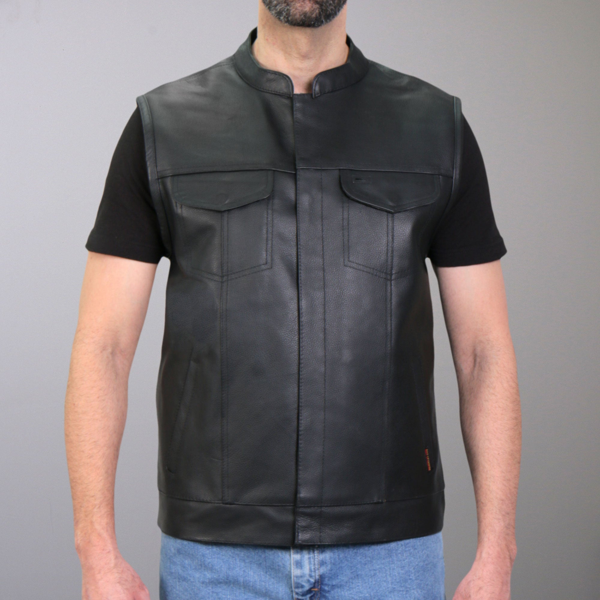 VSM2002 Men's Black 'Back Off Finger' Conceal and Carry Leather Vest