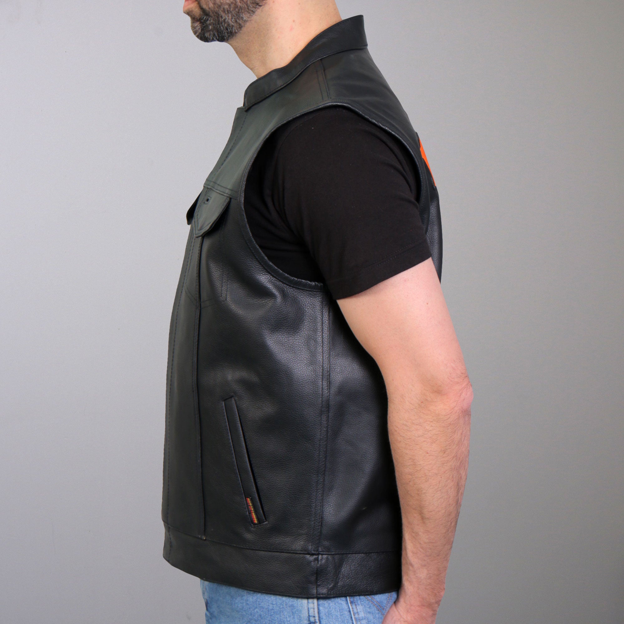 VSM2002 Men's Black 'Back Off Finger' Conceal and Carry Leather Vest