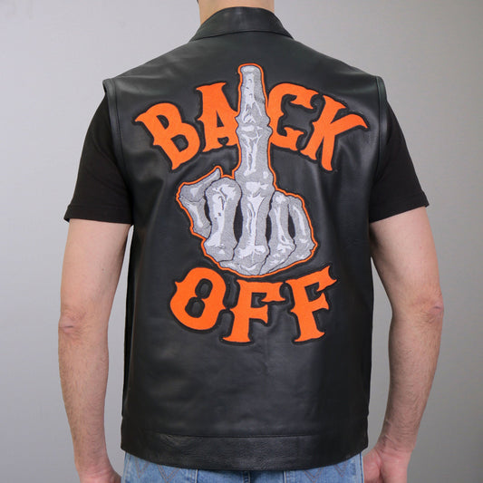 VSM2002 Men's Black 'Back Off Finger' Conceal and Carry Leather Vest