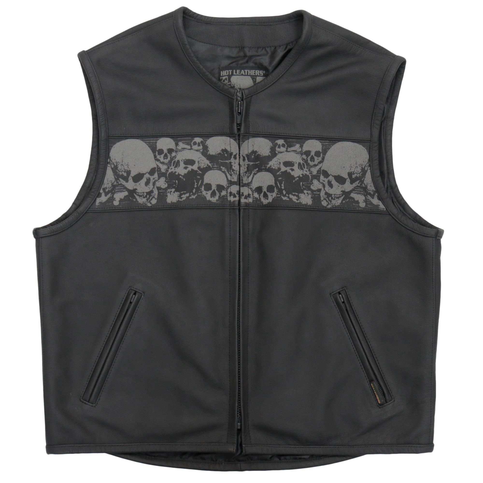 VSM2003 Men's Black 'Ancient Skulls' Motorcycle Club style Conceal and Carry Leather Biker Vest