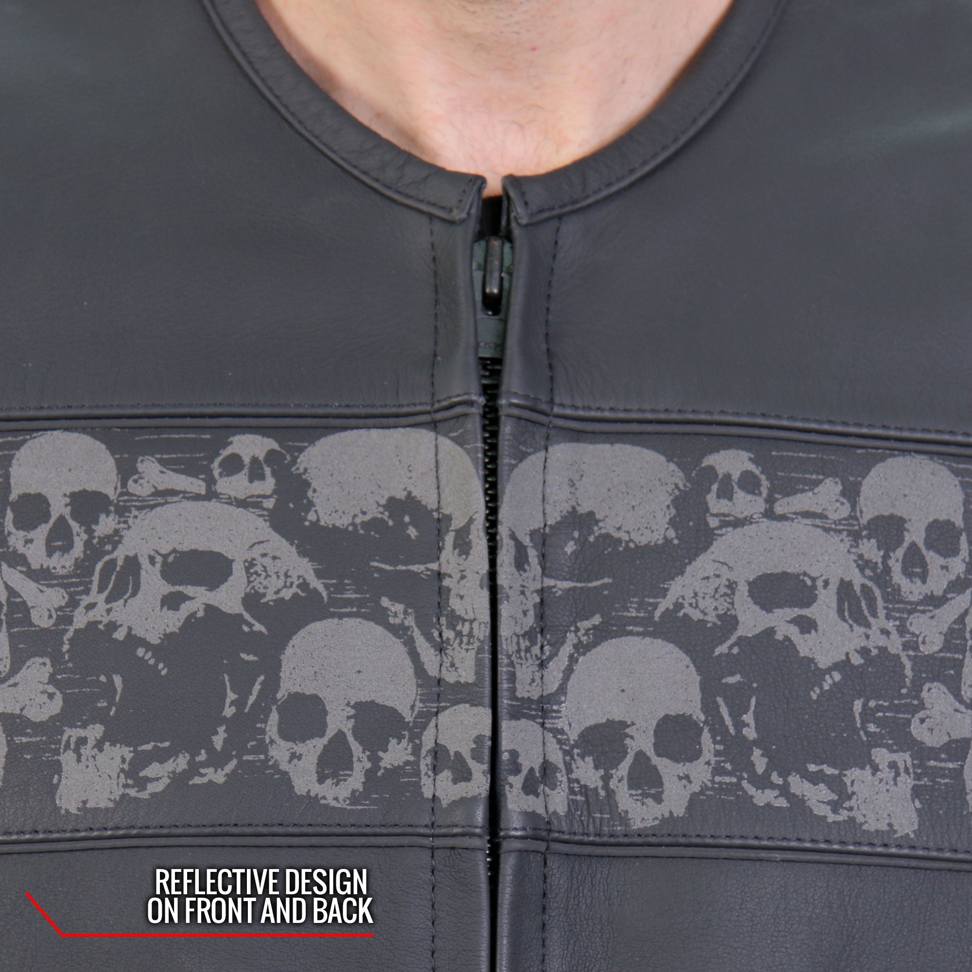VSM2003 Men's Black 'Ancient Skulls' Motorcycle Club style Conceal and Carry Leather Biker Vest