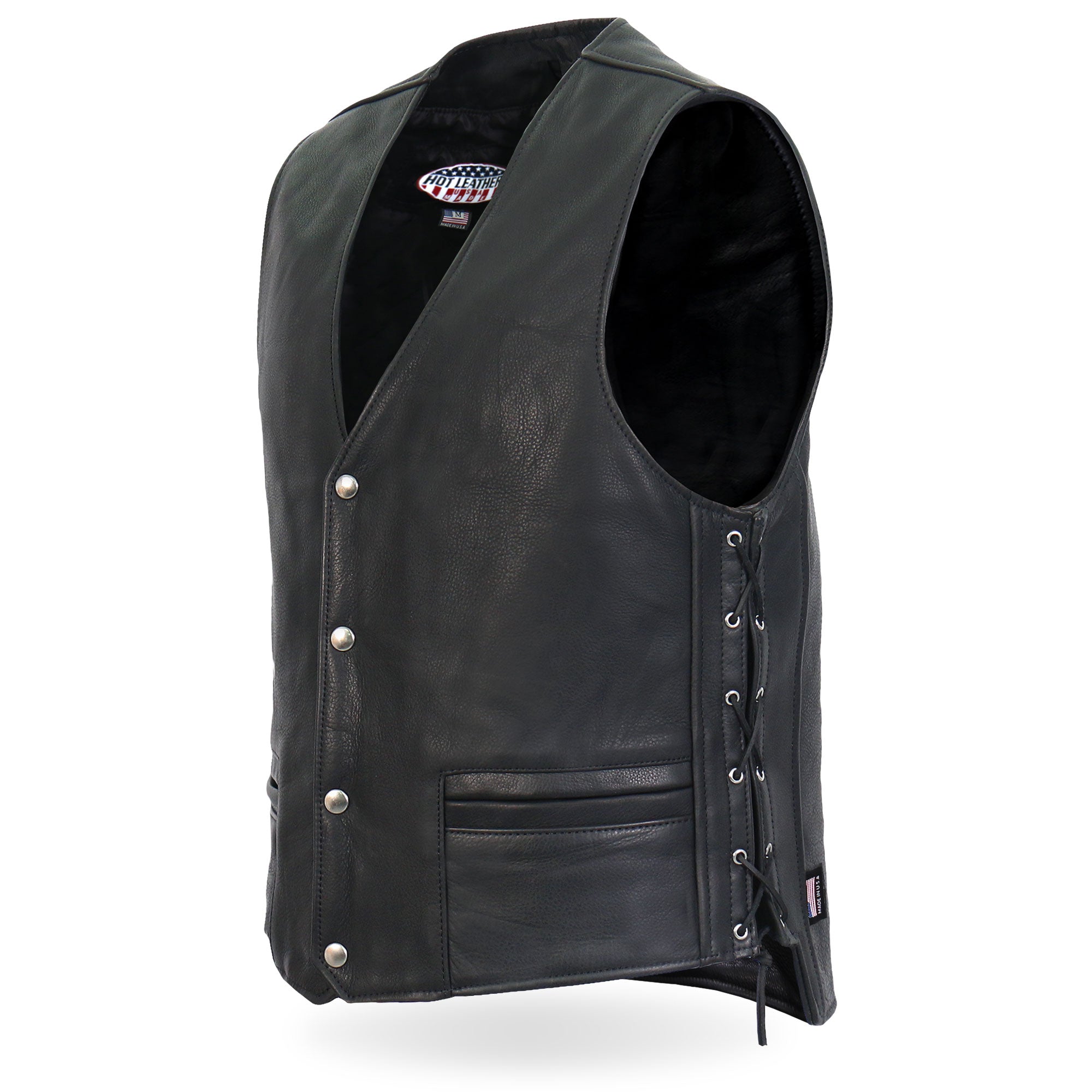 VSM5003 Men's USA Made Extra Long Back Premium Steerhide motorcycle biker Leather Vest
