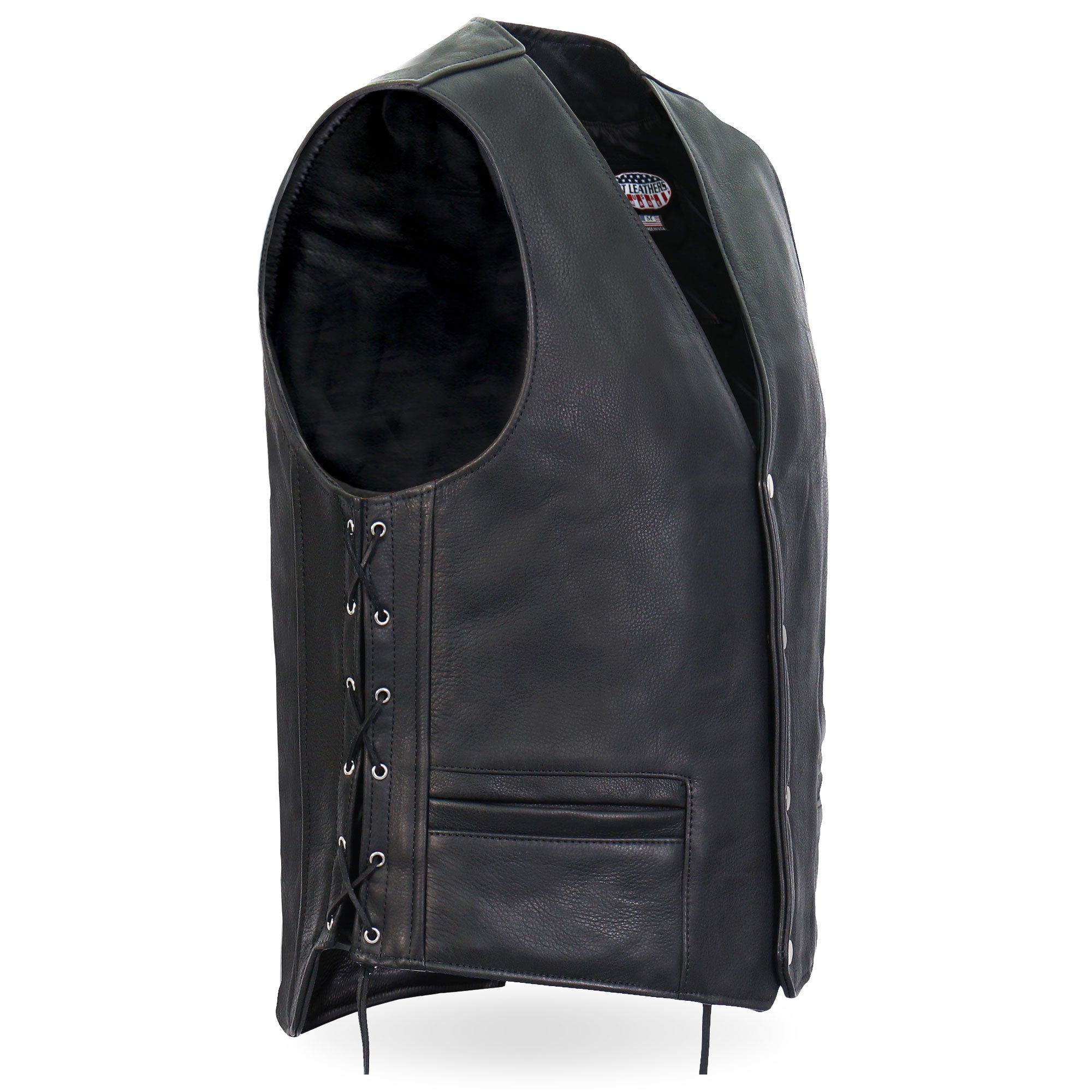 VSM5003 Men's USA Made Extra Long Back Premium Steerhide motorcycle biker Leather Vest