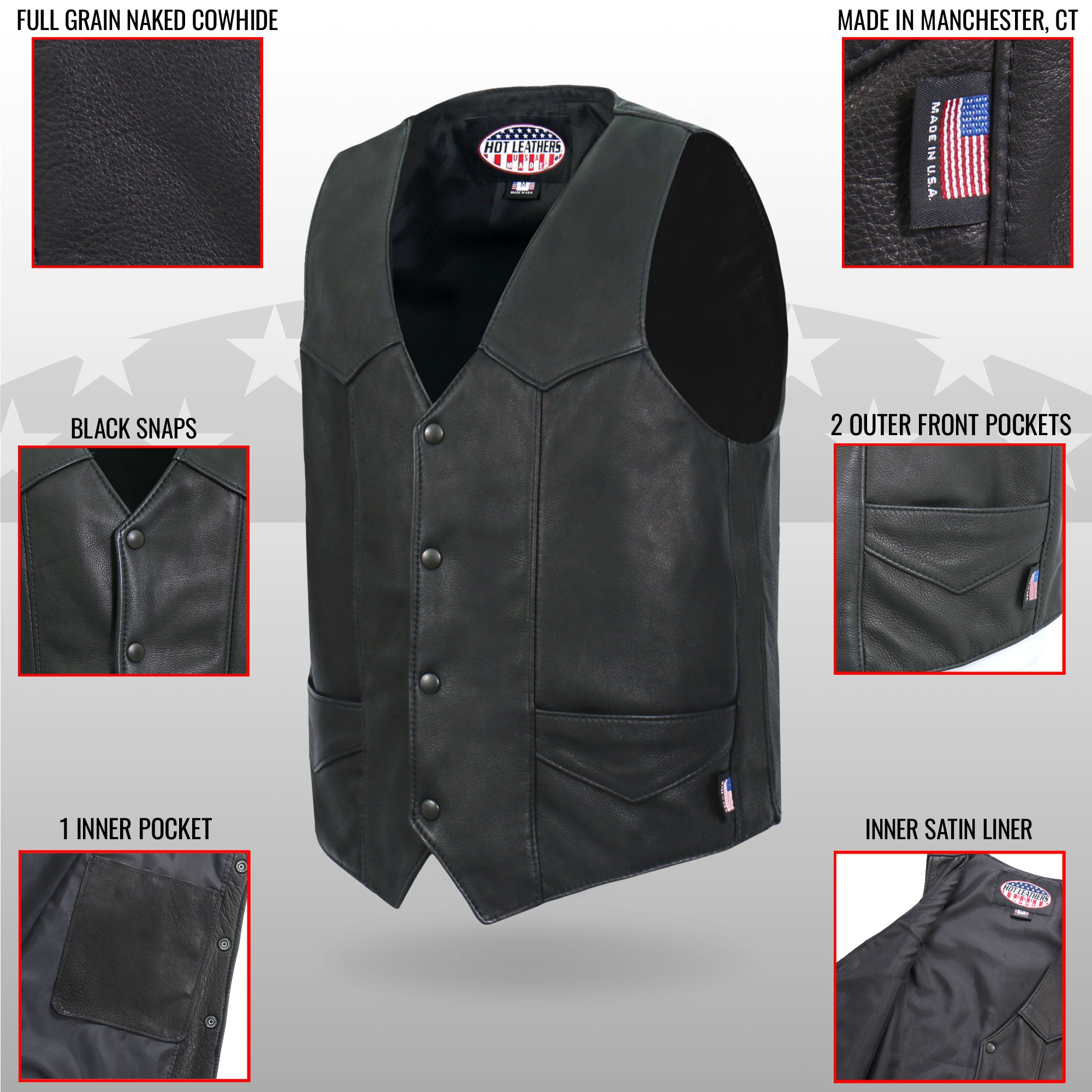 VSM5006 Men's USA Made Classic Premium Biker motorcycle Leather Vest