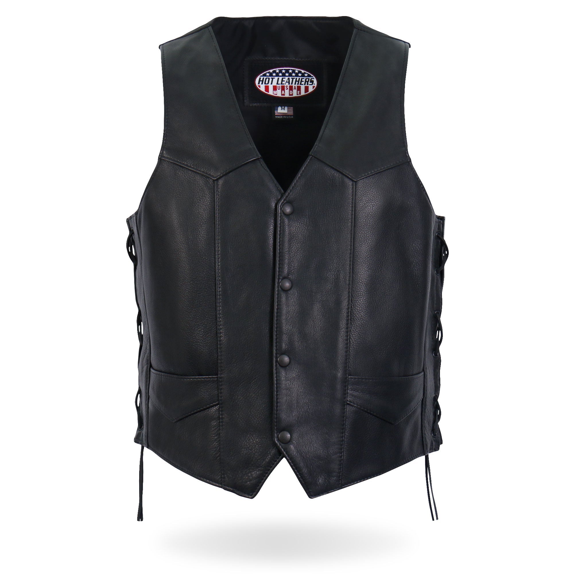 VSM5008 Men's USA Made Side Lace Premium Leather Motorcycle Biker Vest