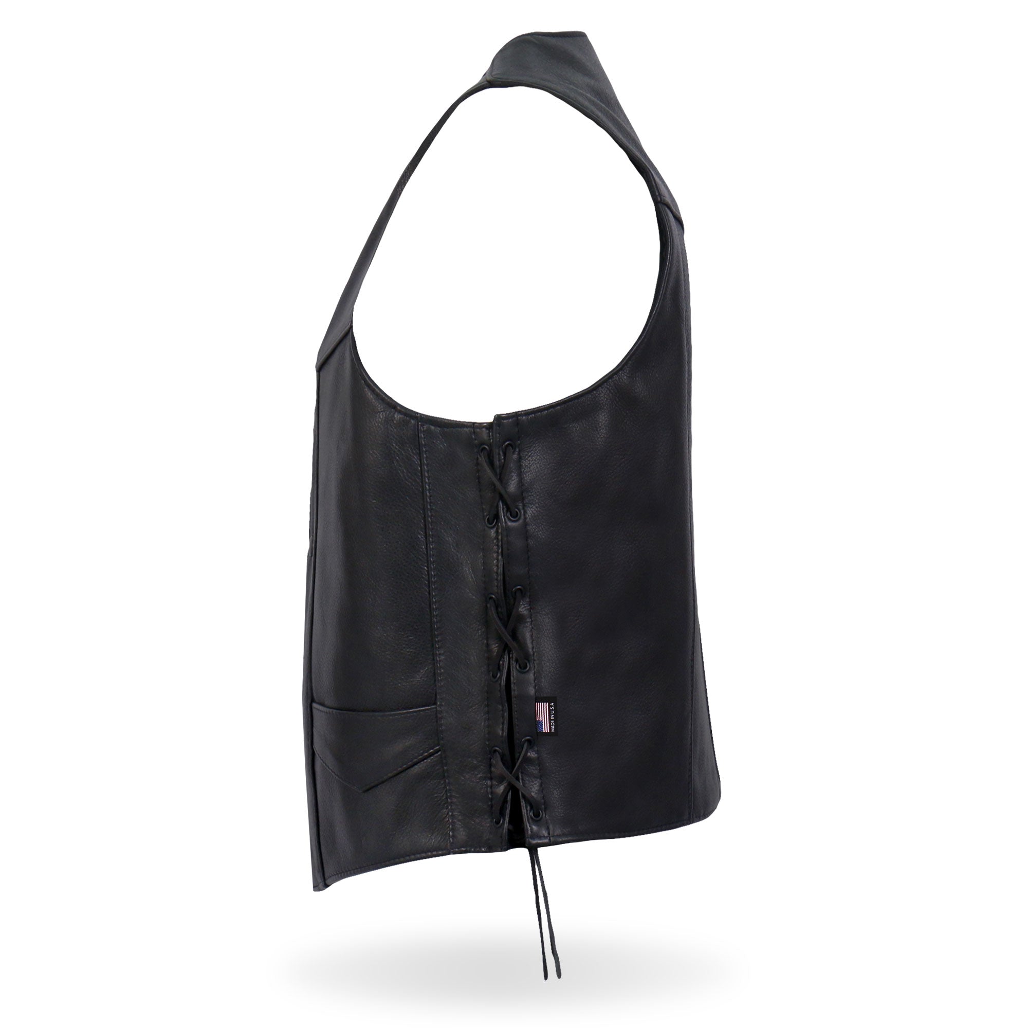 VSM5008 Men's USA Made Side Lace Premium Leather Motorcycle Biker Vest