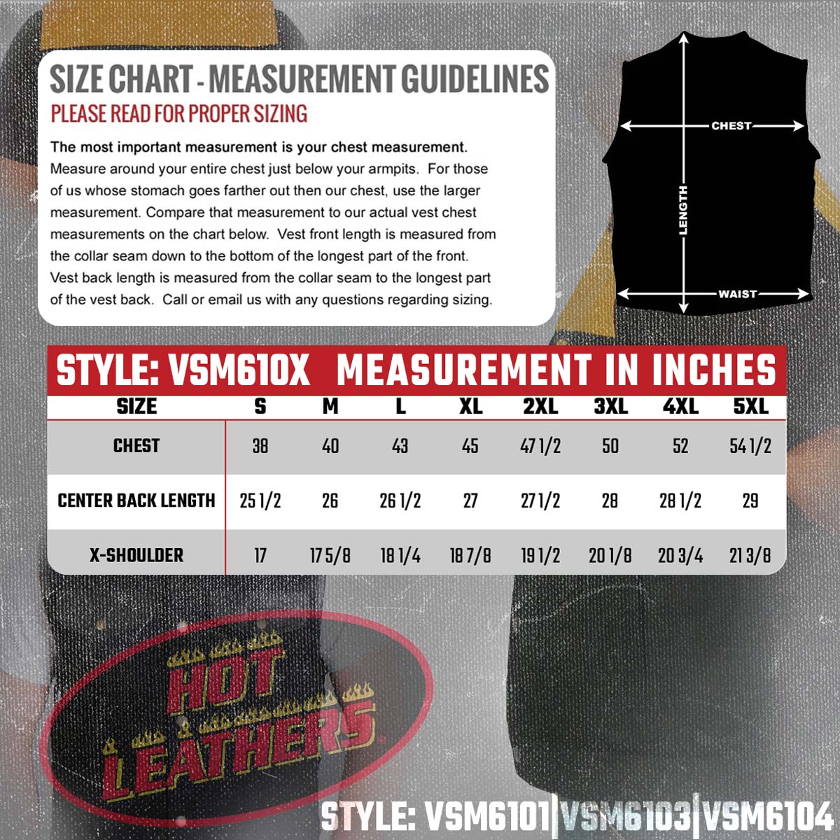 VSM6101 Men's Motorcycle Club style Carry Conceal Black Denim and Leather Biker Vest