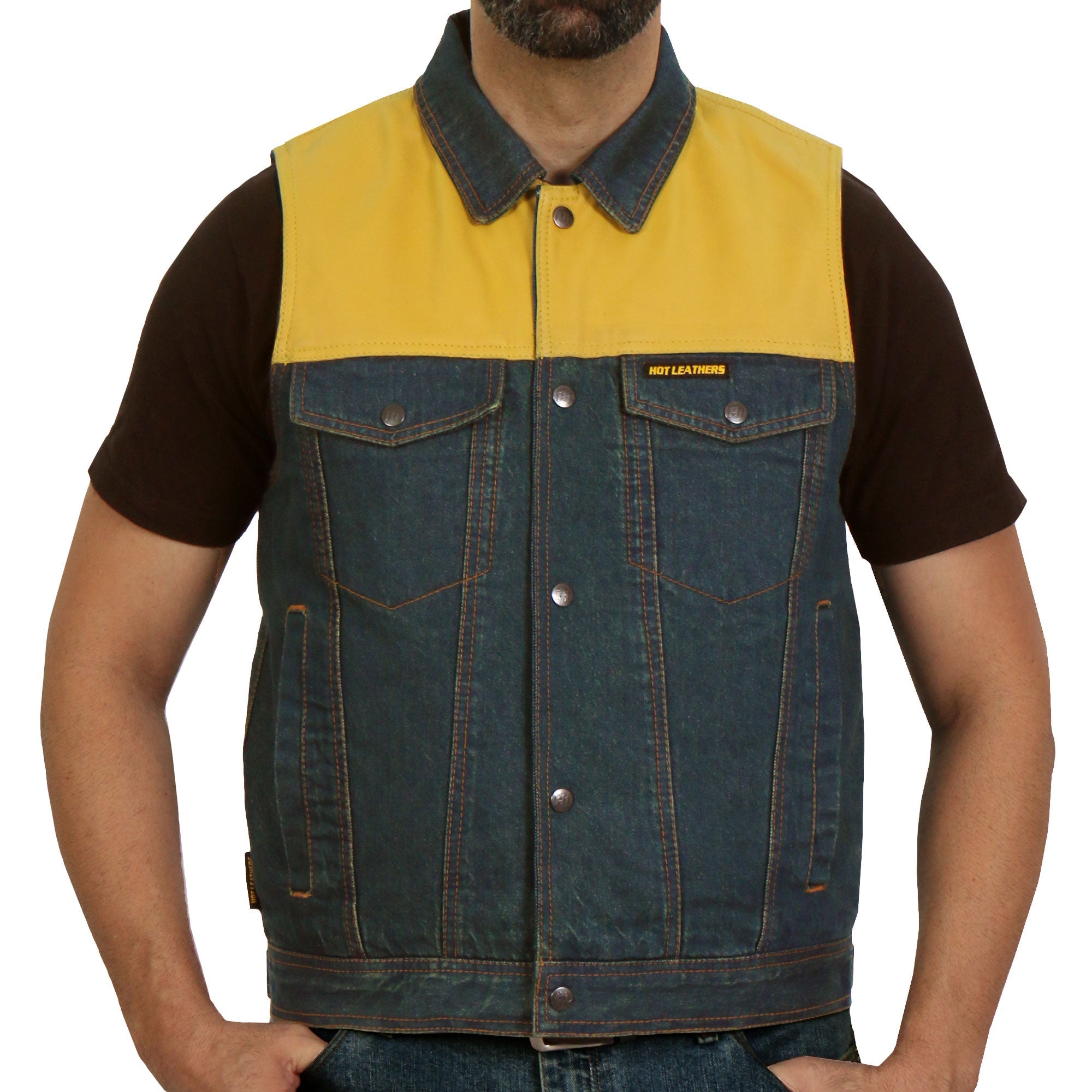 Men's Leather and Denim Conceal Carry Vest VSM6103