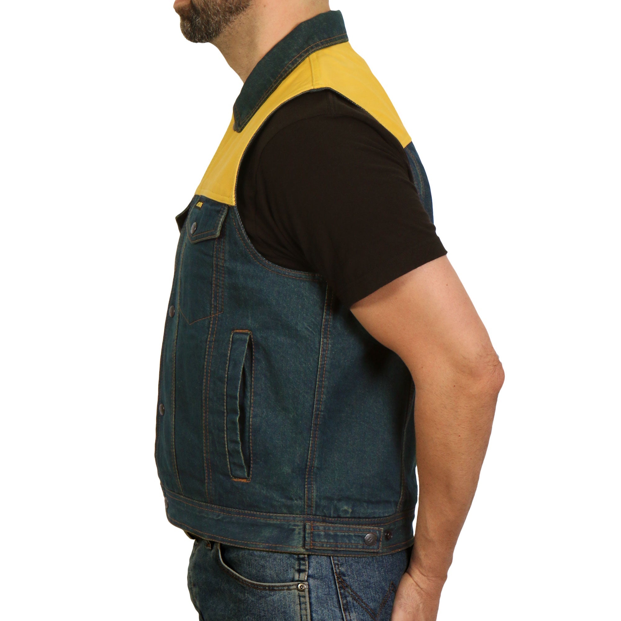 Men's Leather and Denim Conceal Carry Vest VSM6103