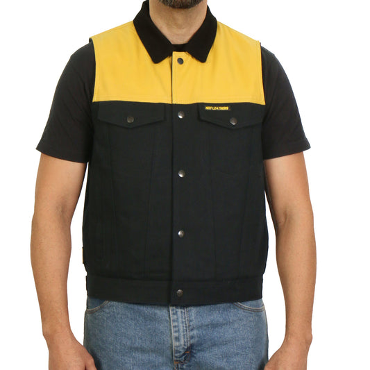 Men’s Black and Yellow Denim Conceal Carry Vest VSM6104