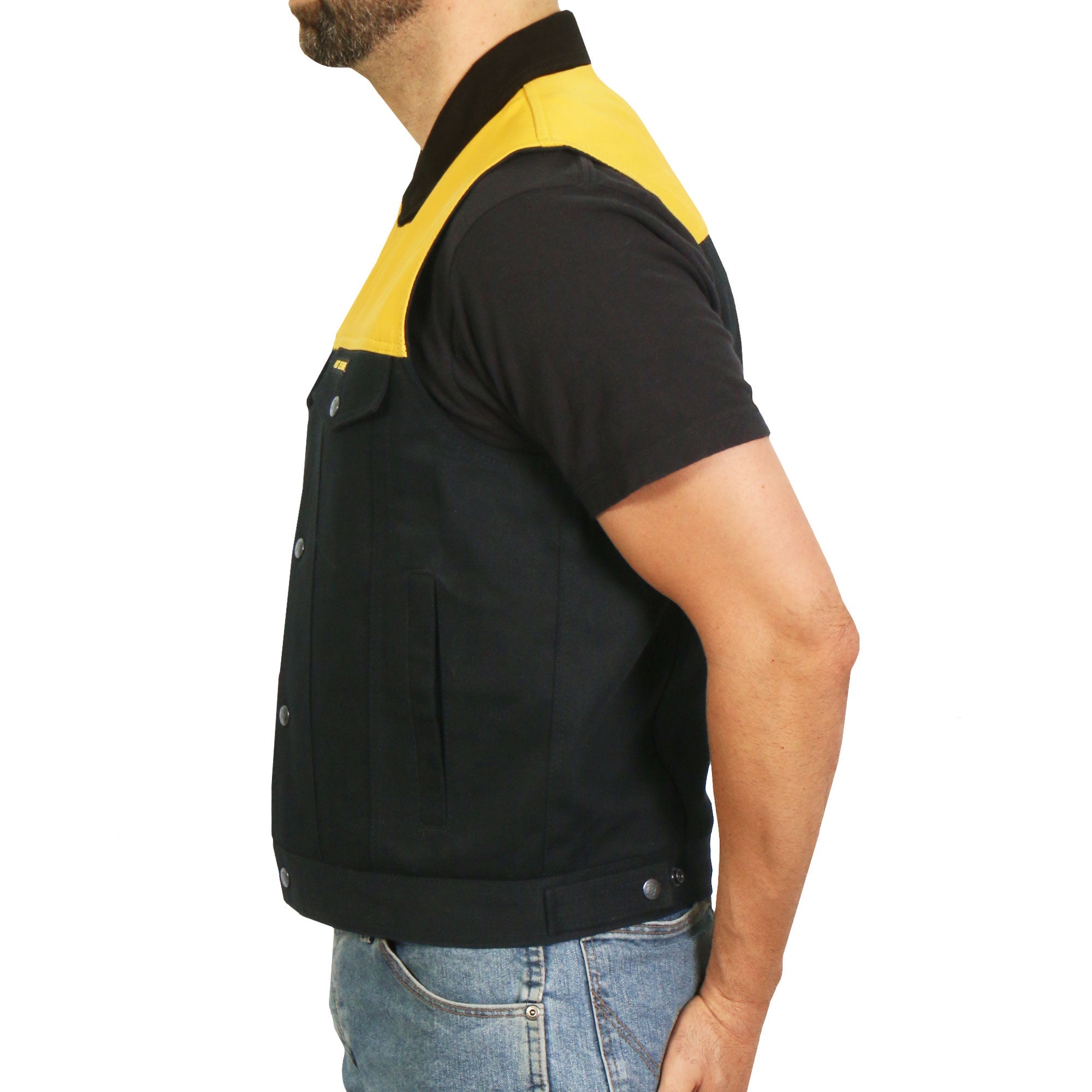 Men’s Black and Yellow Denim Conceal Carry Vest VSM6104