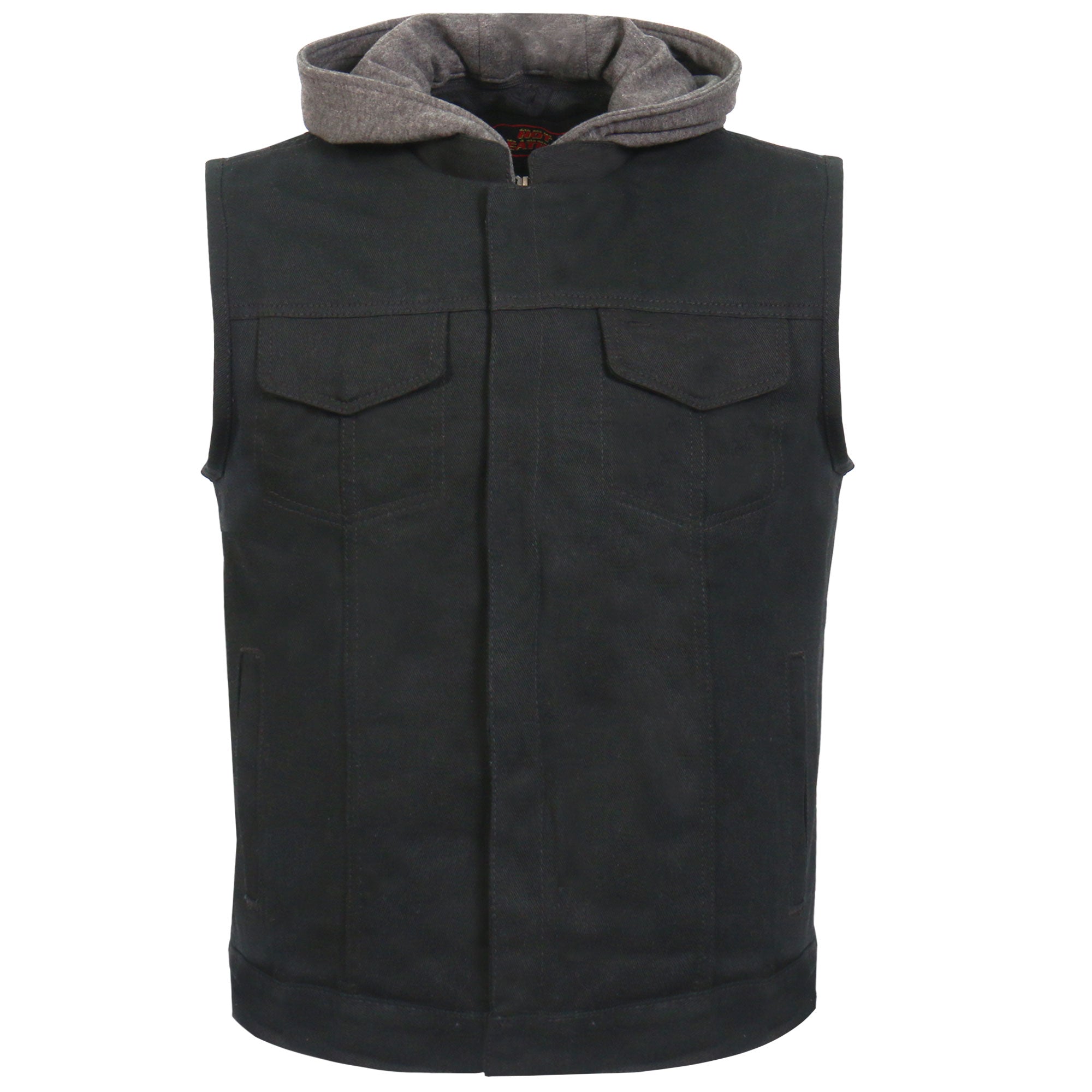 VSM6201 Men's Black 'Conceal and Carry' Motorcycle Club style Hooded Denim Biker Vest