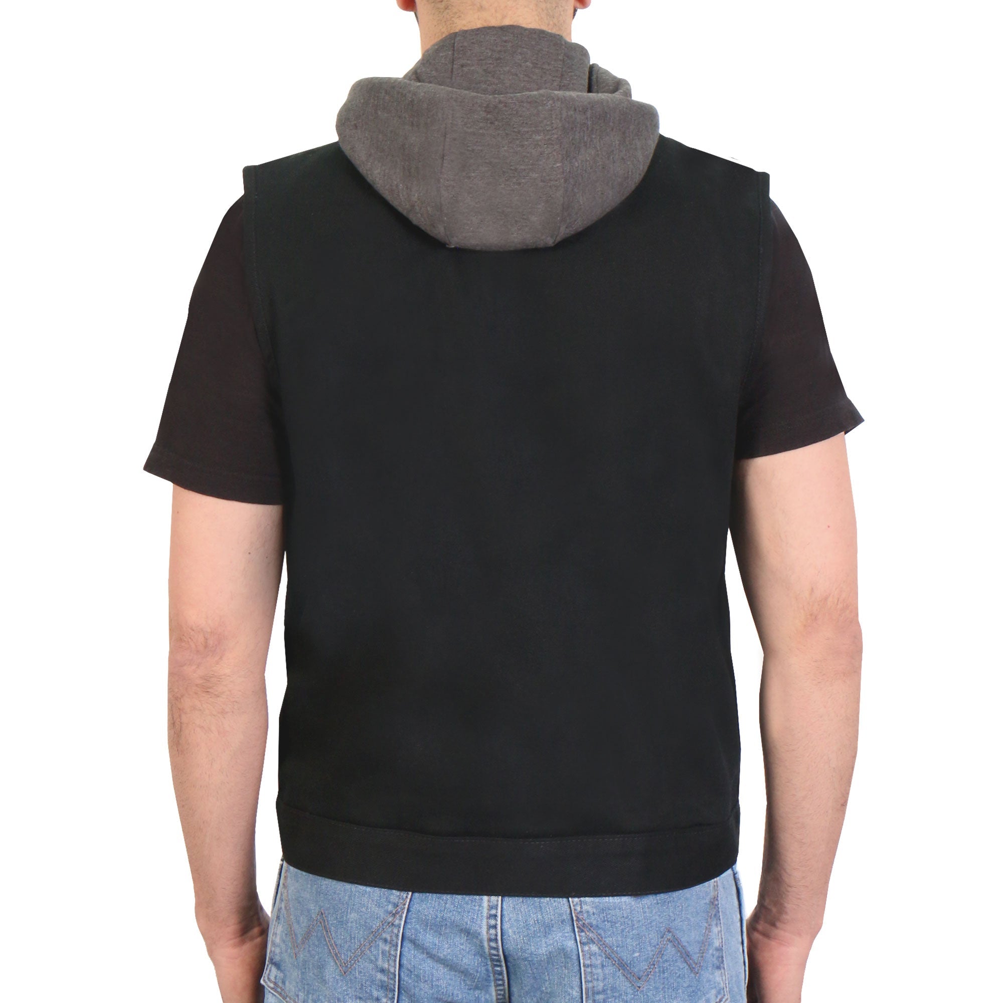 VSM6201 Men's Black 'Conceal and Carry' Motorcycle Club style Hooded Denim Biker Vest