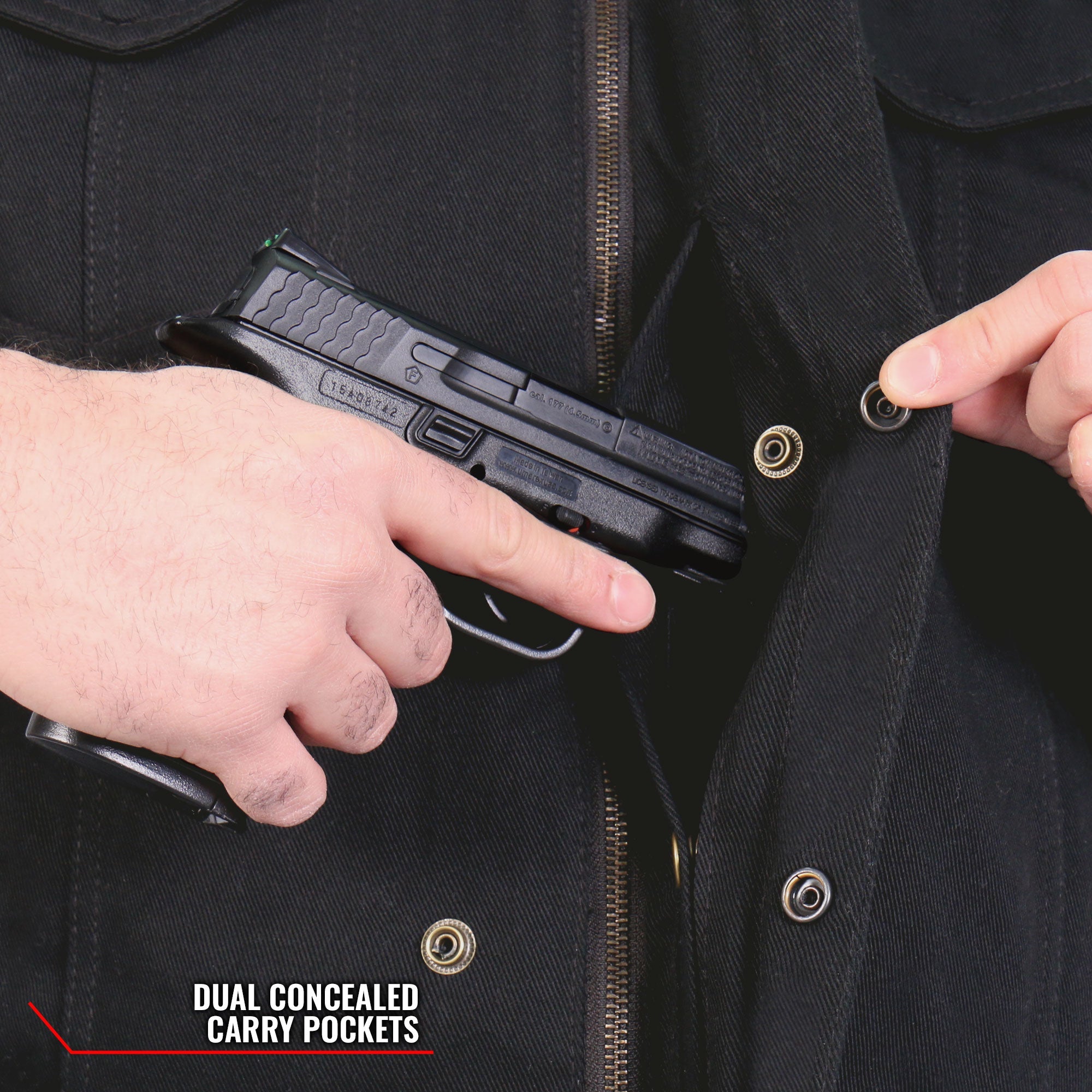 VSM6201 Men's Black 'Conceal and Carry' Motorcycle Club style Hooded Denim Biker Vest