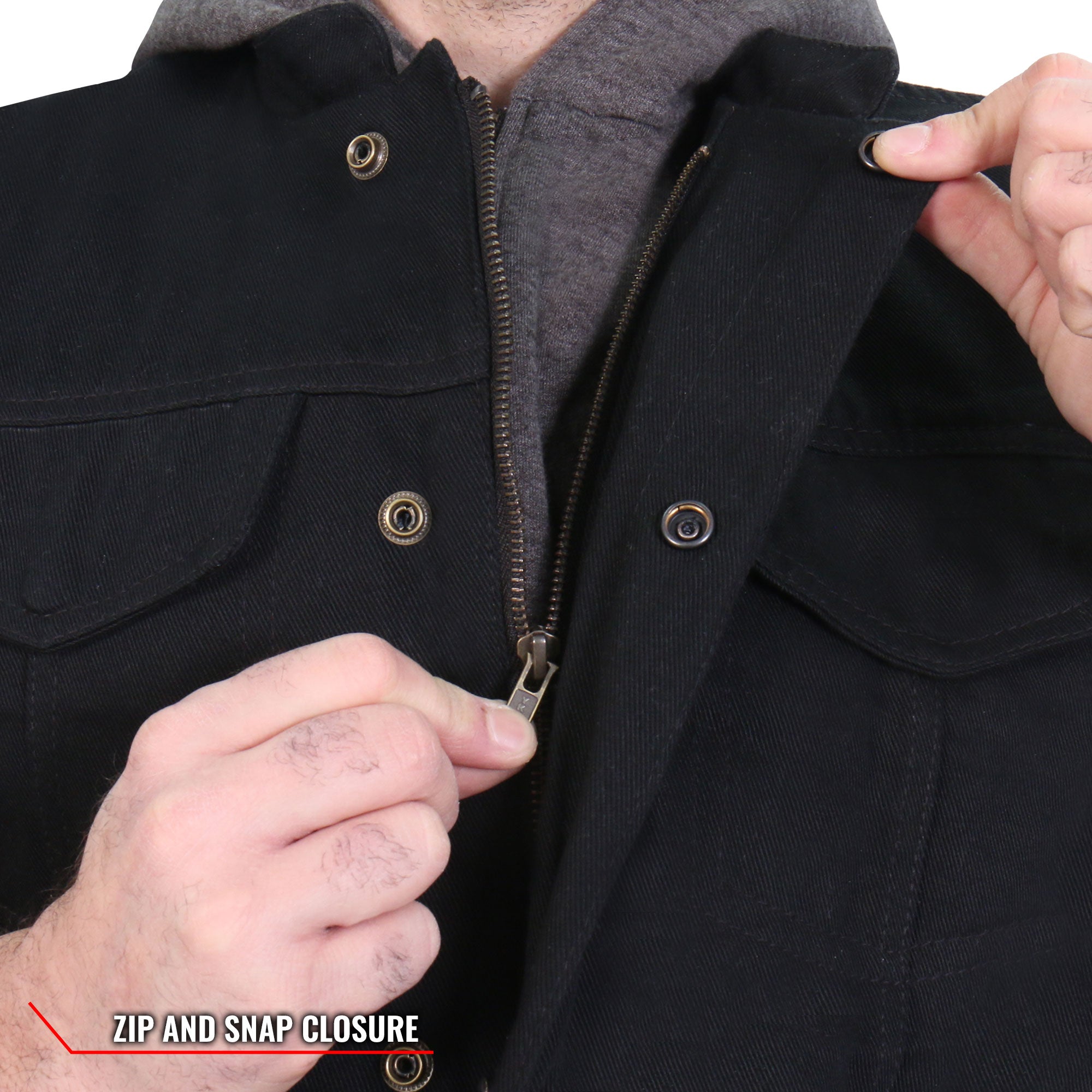 VSM6201 Men's Black 'Conceal and Carry' Motorcycle Club style Hooded Denim Biker Vest