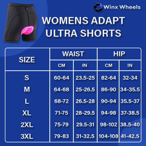 Women's Winx Adapt Ultra Shorts Size Chart