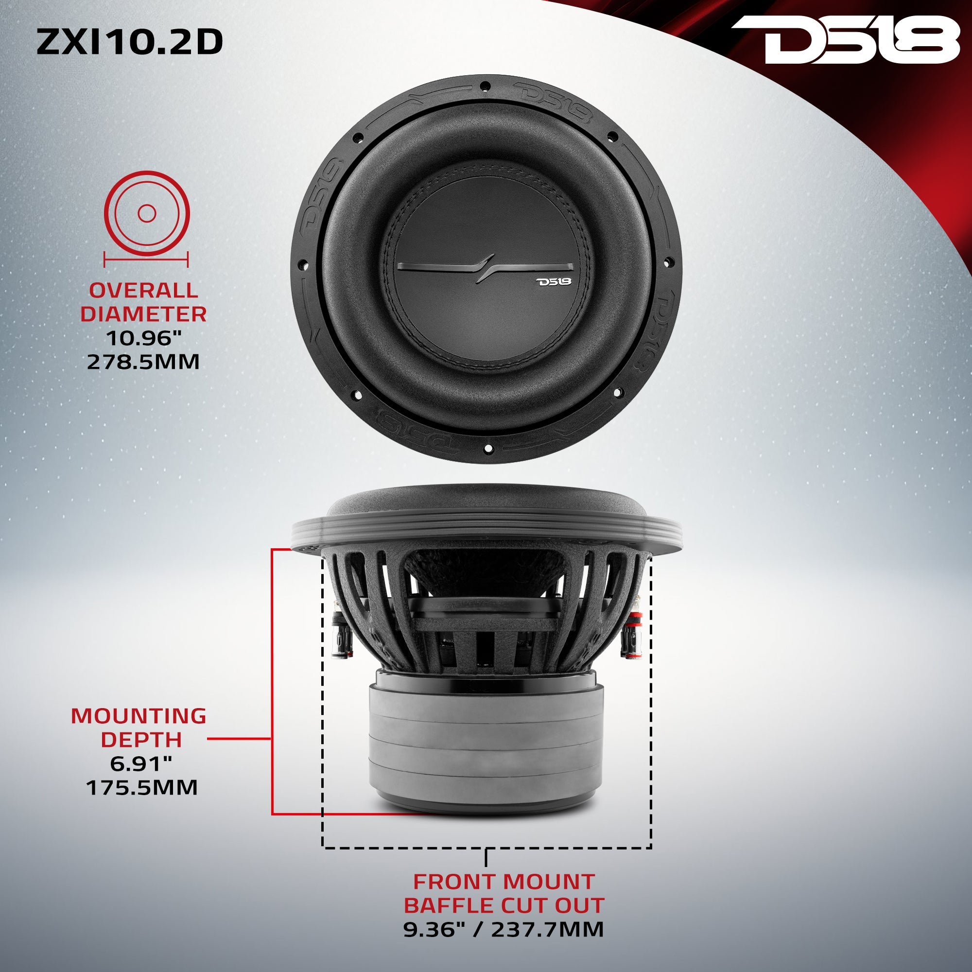 ZXI 10" High Excursion Subwoofer Quad Stacked Magnets | 800W RMS DVC 2-Ohm