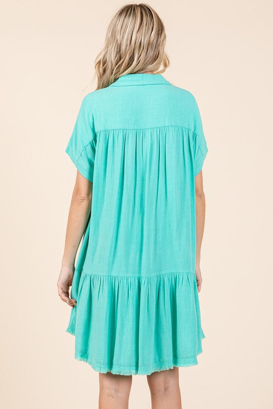 New Summer Linen Blend Button Down Shirt Mini Dress For Women – Fluttering, Casual, Timeless and Versatile Wardrobe Staple