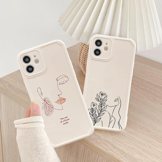 Abstract Line Face Phone Case For iPhone 11 12 13 Pro Max X  8 Plus XR XS Max Soft Silicone Back Cover Pattern Design Vintage Art Line for Women Girls Soft Anti-Scratch Protective Cases for iPhone