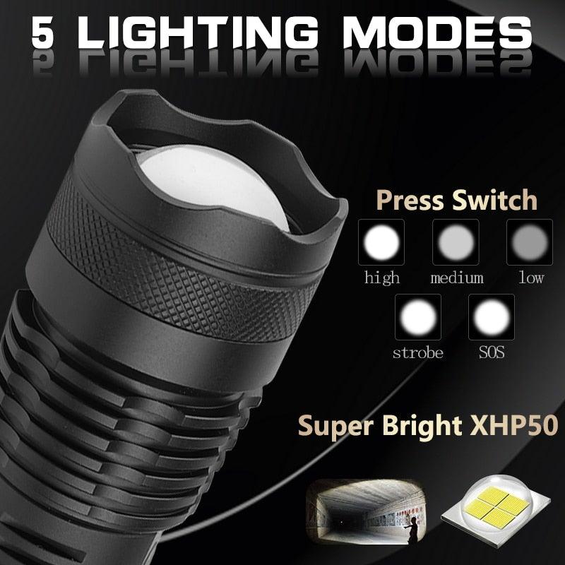 Adjustable Rechargeable Powerful Zoomable LED USB Flashlights High Lumens Powerful Tactical  Waterproof Super Bright  Flashlights Best For Camping Outdoor Hiking Running Riding