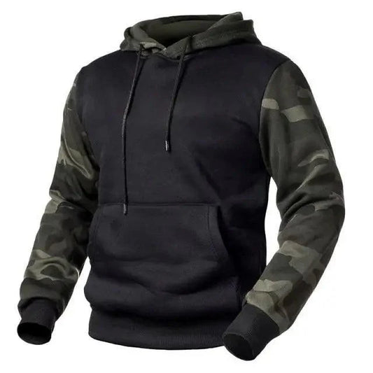 Army Green Men Military Hoodies Autumn Winter Hooded Sweatshirts Men's Pullover Hoodie Blend Fleece Long Sleeve Contrast Color Military Sweatshirt with Pocket