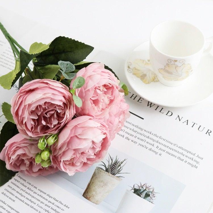 Artificial Roses Flowers Bundle Of Beautiful Silk Peony Bouquet For Home Wedding Party Scrapbook Decoration Accessories         Artificial Rose Flowers Bouquet Silk Flowers Rose for Home Bridal Wedding Party Festival Decor