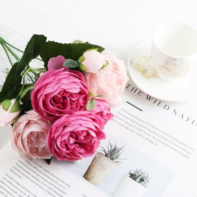 Artificial Roses Flowers Bundle Of Beautiful Silk Peony Bouquet For Home Wedding Party Scrapbook Decoration Accessories         Artificial Rose Flowers Bouquet Silk Flowers Rose for Home Bridal Wedding Party Festival Decor