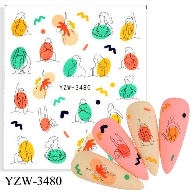 Autumn Simple Green Pink Pattern Water Nail Decal Sticker Flower Leaf Tree Winter Slider For Nail Art Manicuring Decoration Decals for Nail Art Decoration Including Hearts Stars Letters Bowknot Leaves Flowers Plants Fruits Butterflies