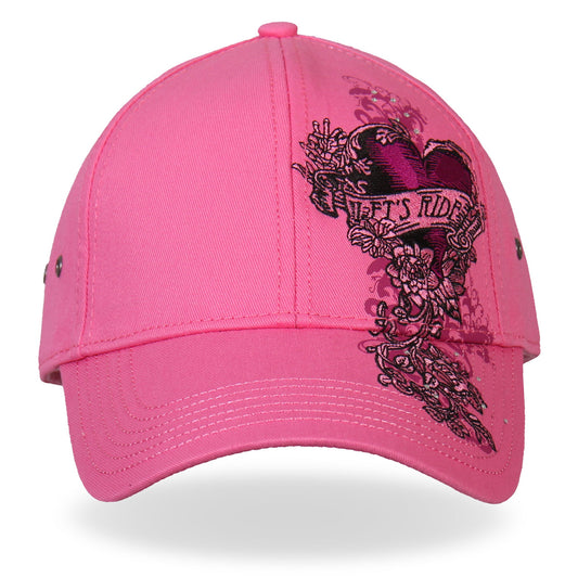 BCA1043 Ladies Let's Ride Heart Pink Ball Cap