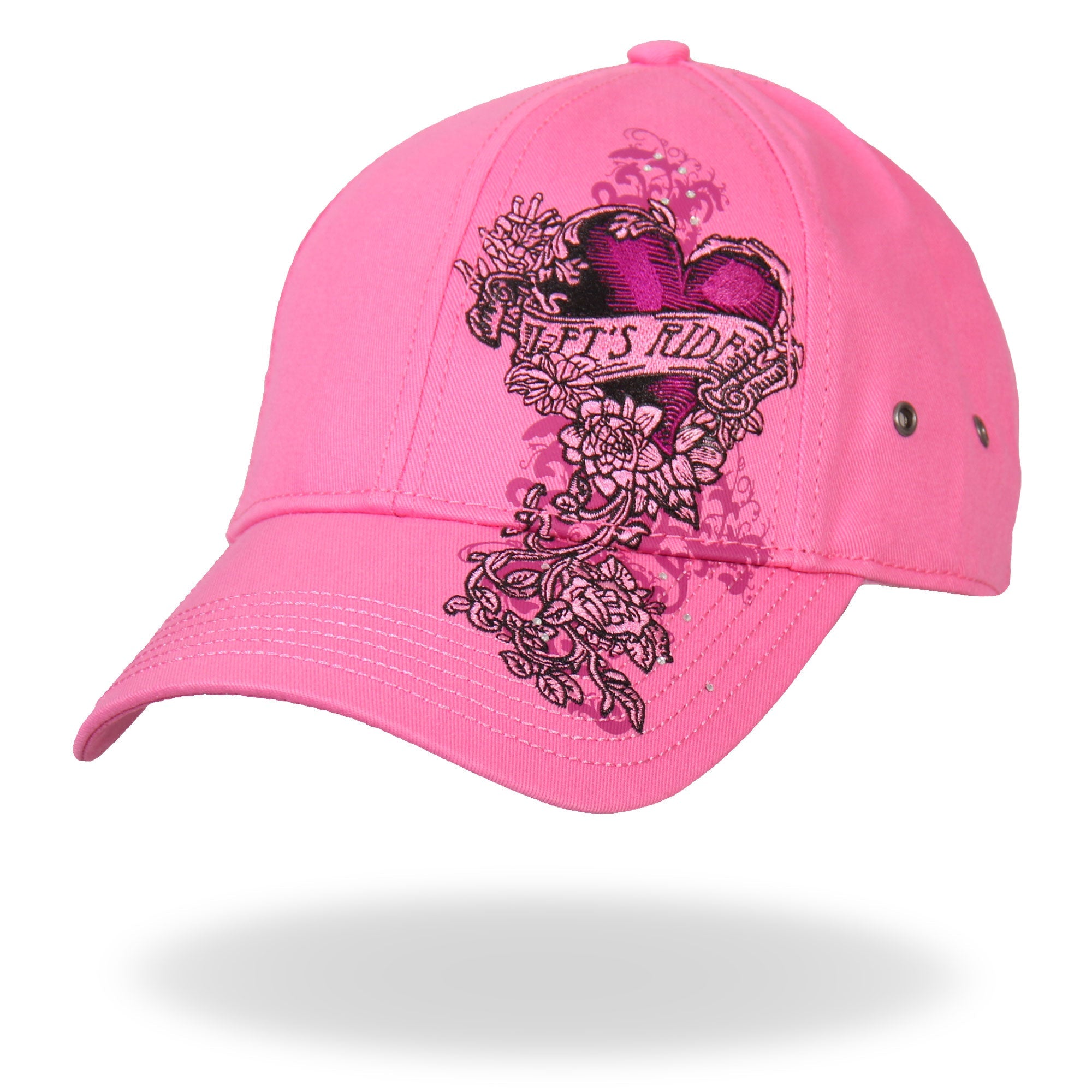 BCA1043 Ladies Let's Ride Heart Pink Ball Cap