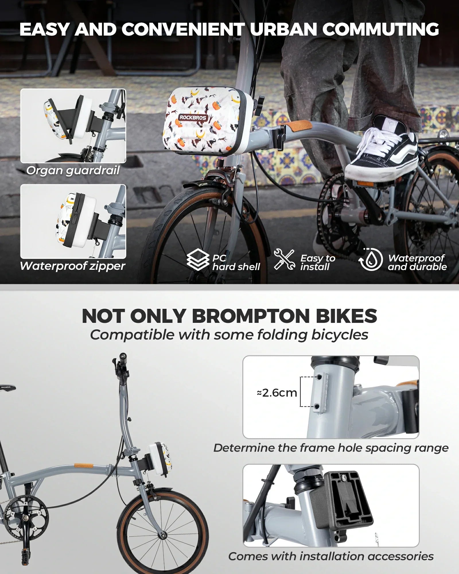 Bicycle Handlebar Bag Waterproof Hard Shell for Folding Bike
