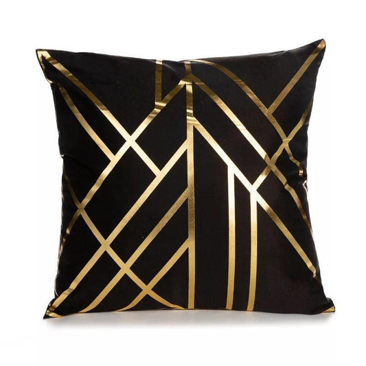 Black Gold Pillow Geometric Cushion Hot Pillows For Chairs Seat Pillowcase Black Striped Pillow Case  Luxury Soft Cushion Covers Decor Home Livingroom Decoration 45x45CM