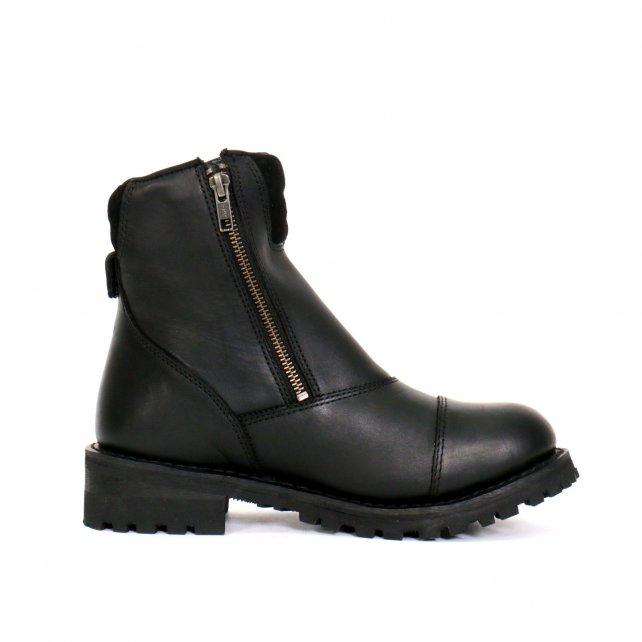 Ladies Black 6-inch Double Zip Cap Toe Leather Boots BTL1002